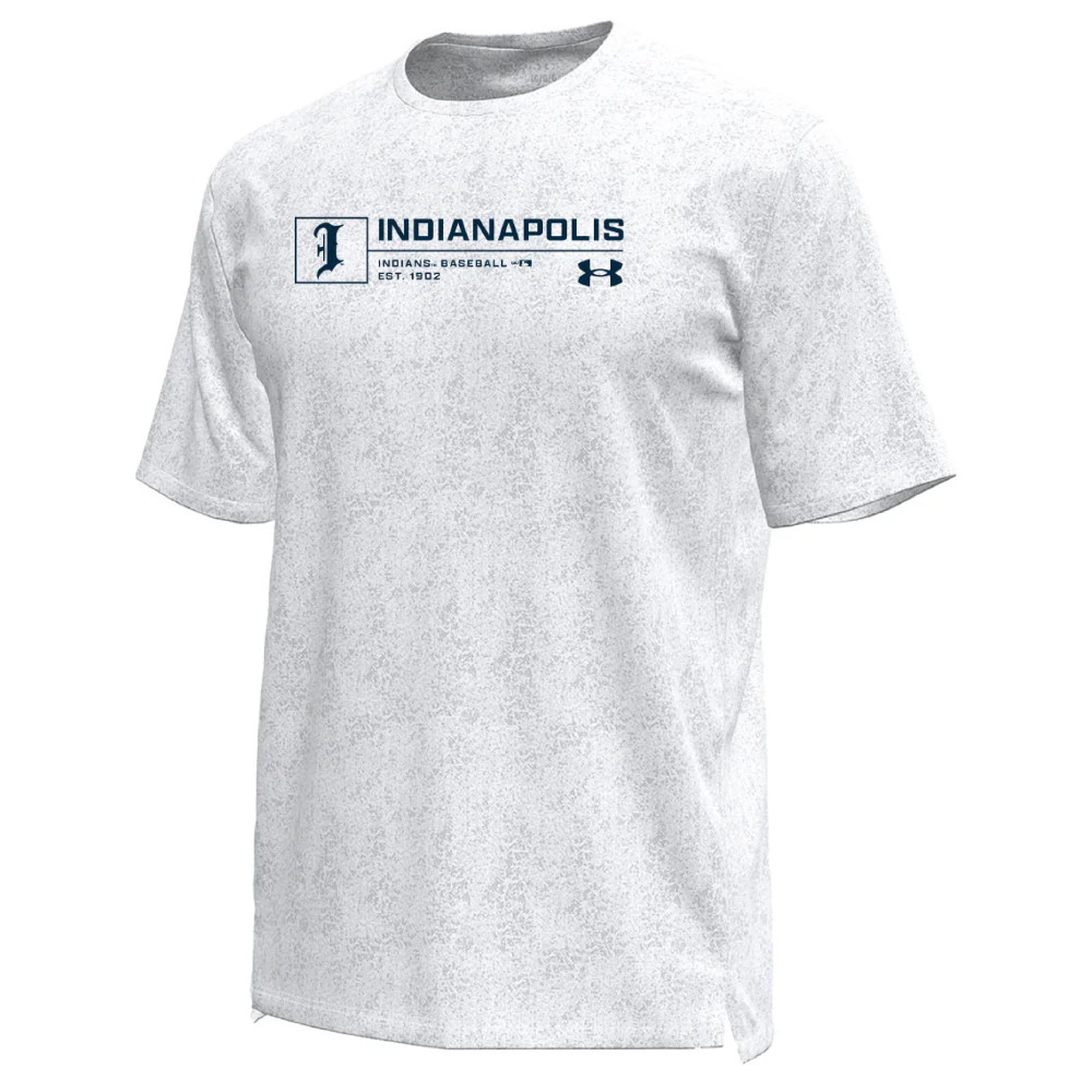 Indianapolis Indians Adult White Road Cap Logo Under Armour Pixelate Tech Tee