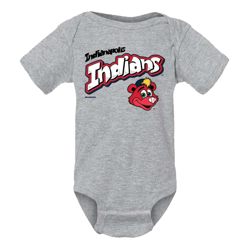 Indianapolis Indians Infant Grey Rowdie Barksdale Creeper Bodysuit