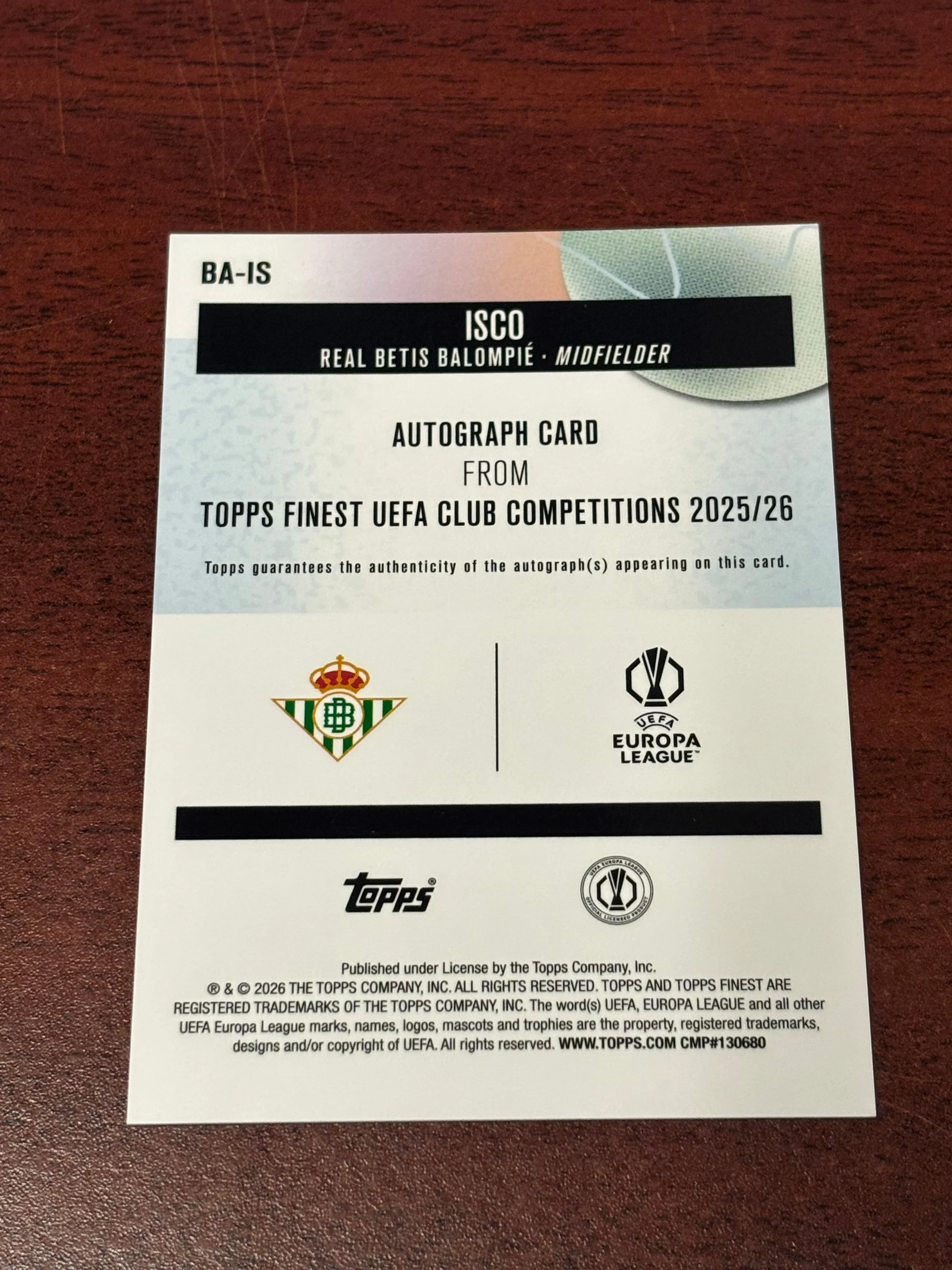 Isco 2026 Topps Finest UEFA Club Competitions #BA - Image 2