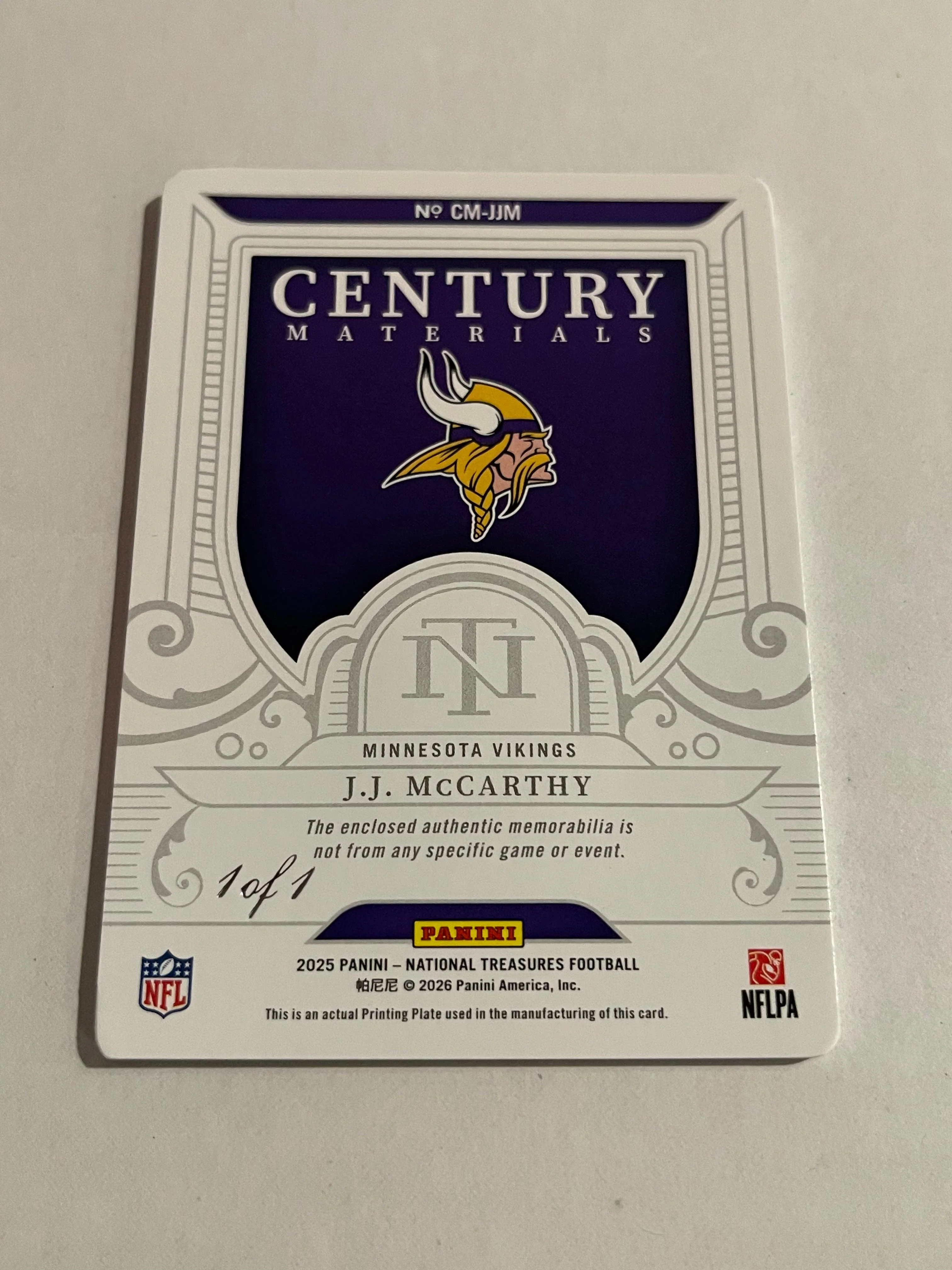 J.J. McCarthy 2026 National Treasures Century Mat - Image 2