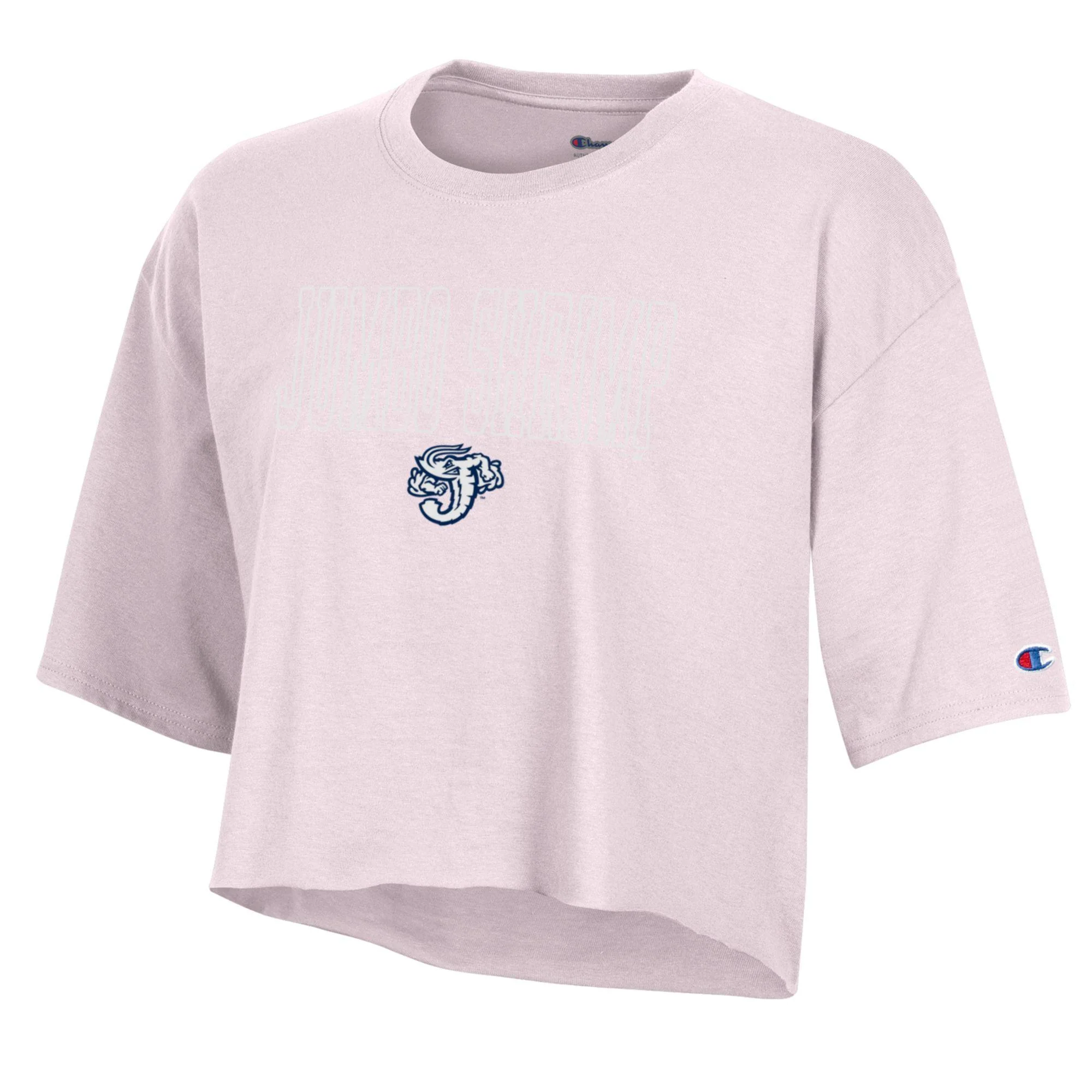 Jacksonville Jumbo Shrimp Champion Women's Lilac Pink Boyfriend Crop Tee