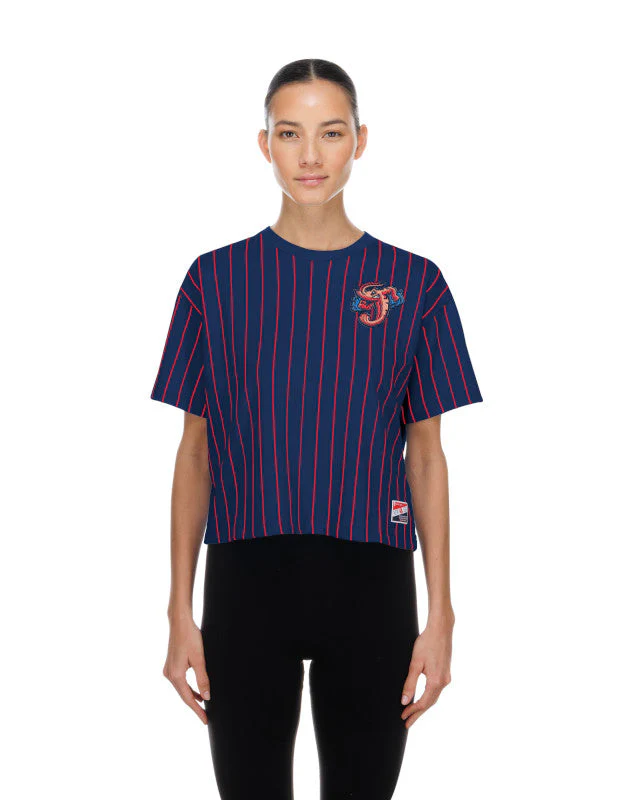 Jacksonville Jumbo Shrimp New Era Women's Pinstripe Crop Tee - Image 2