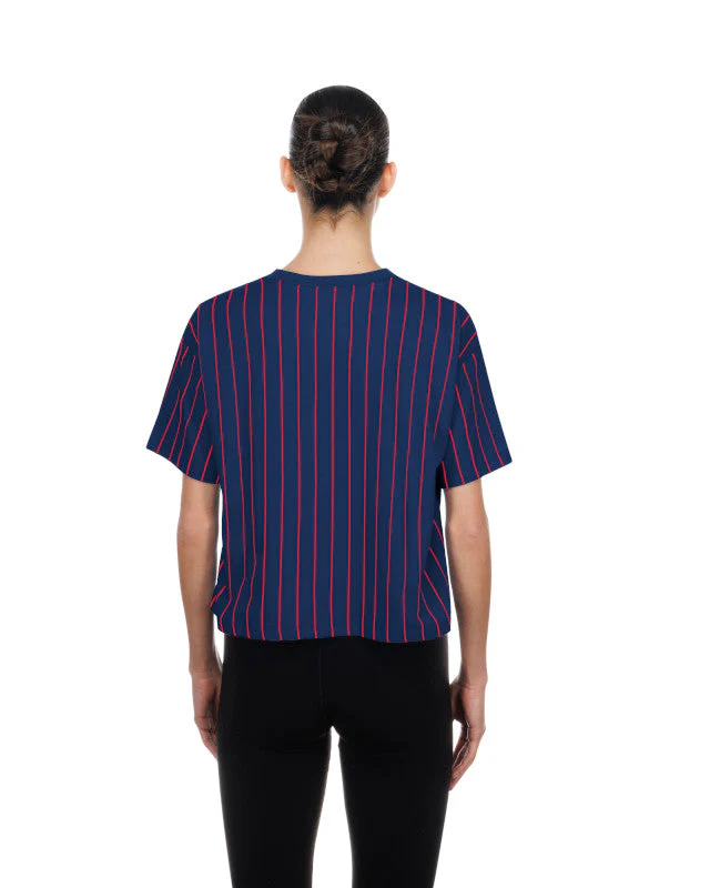 Jacksonville Jumbo Shrimp New Era Women's Pinstripe Crop Tee - Image 3