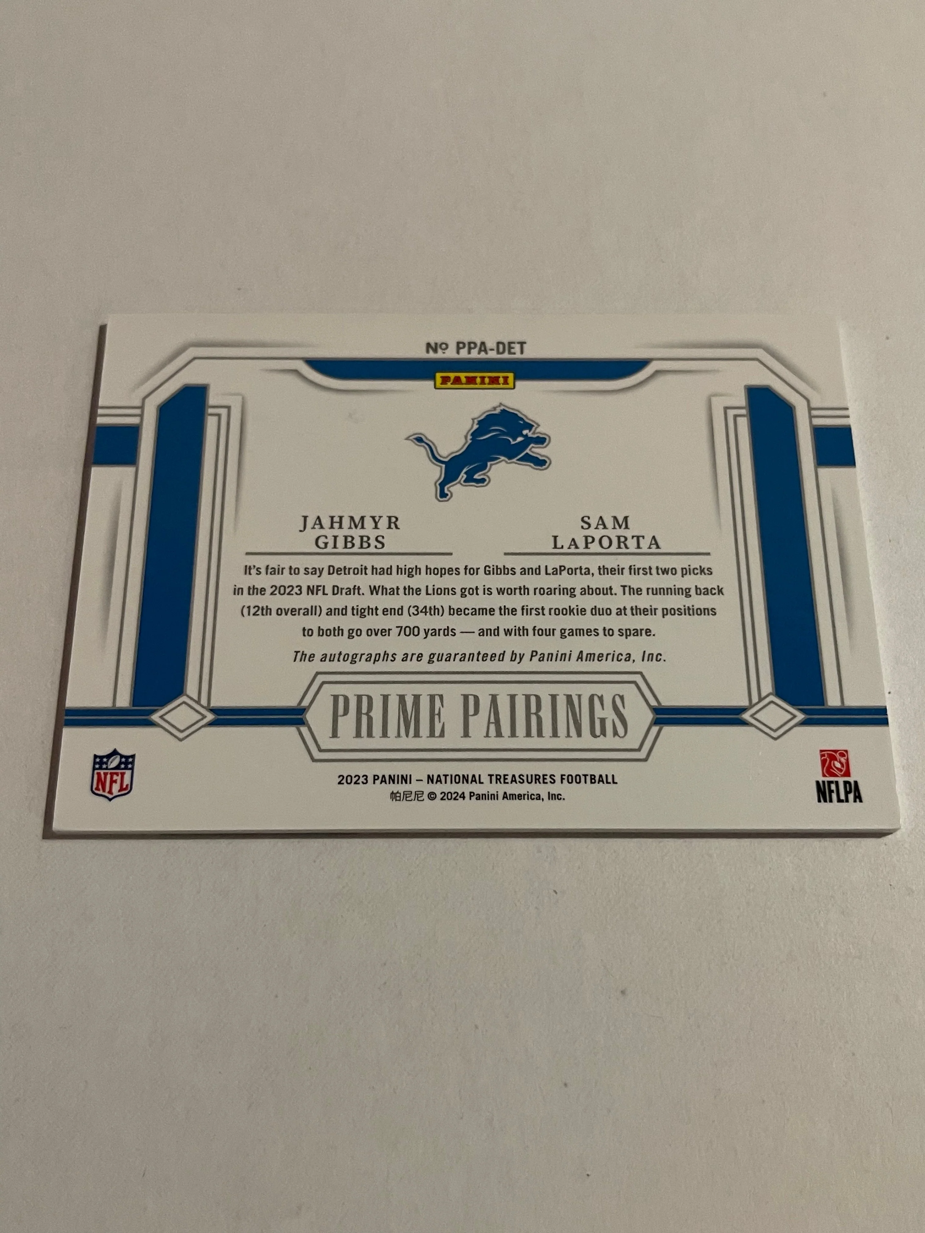 Jahmyr Gibbs Sam LaPorta 2024 Panini National Tre - Image 2