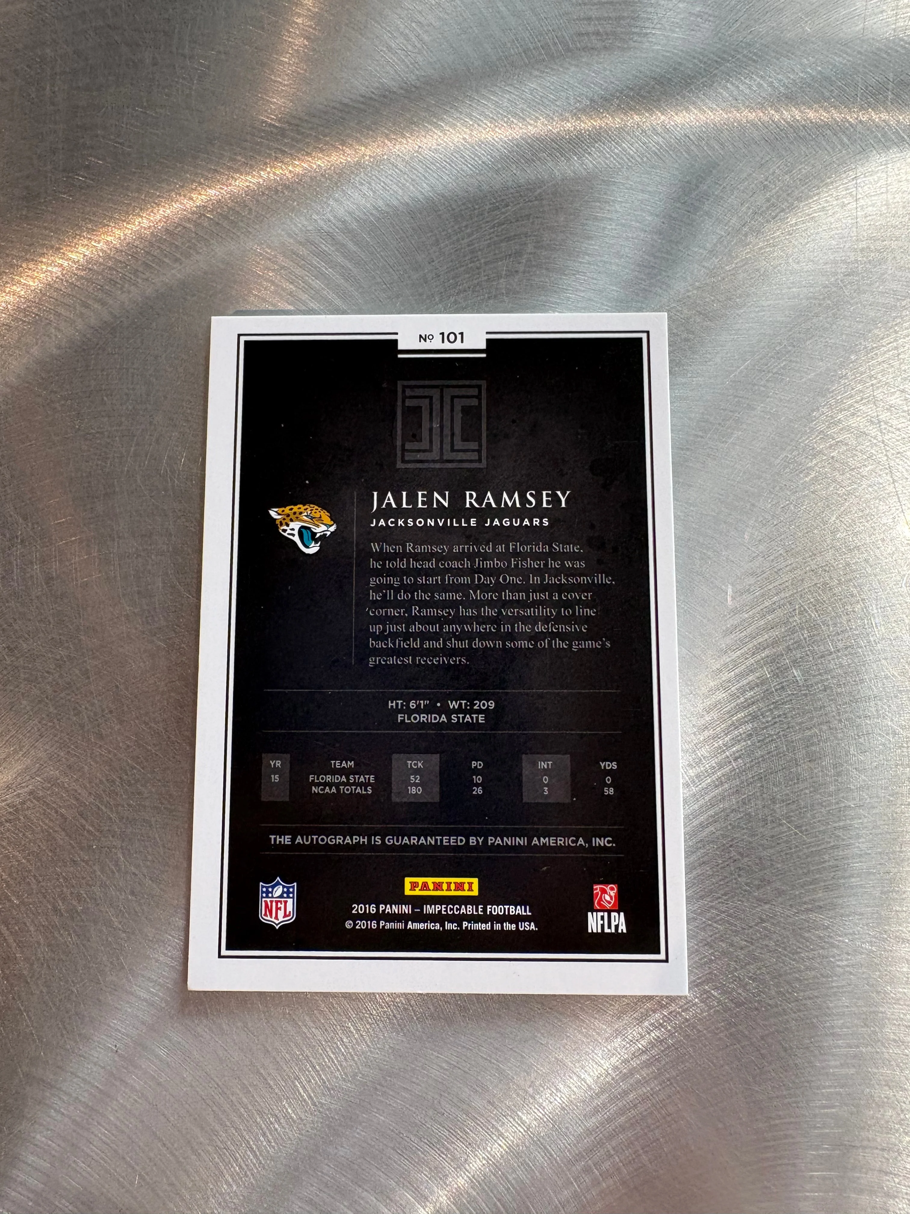 Jalen Ramsey 2016 Panini Impeccable #101 42/99 - Image 2