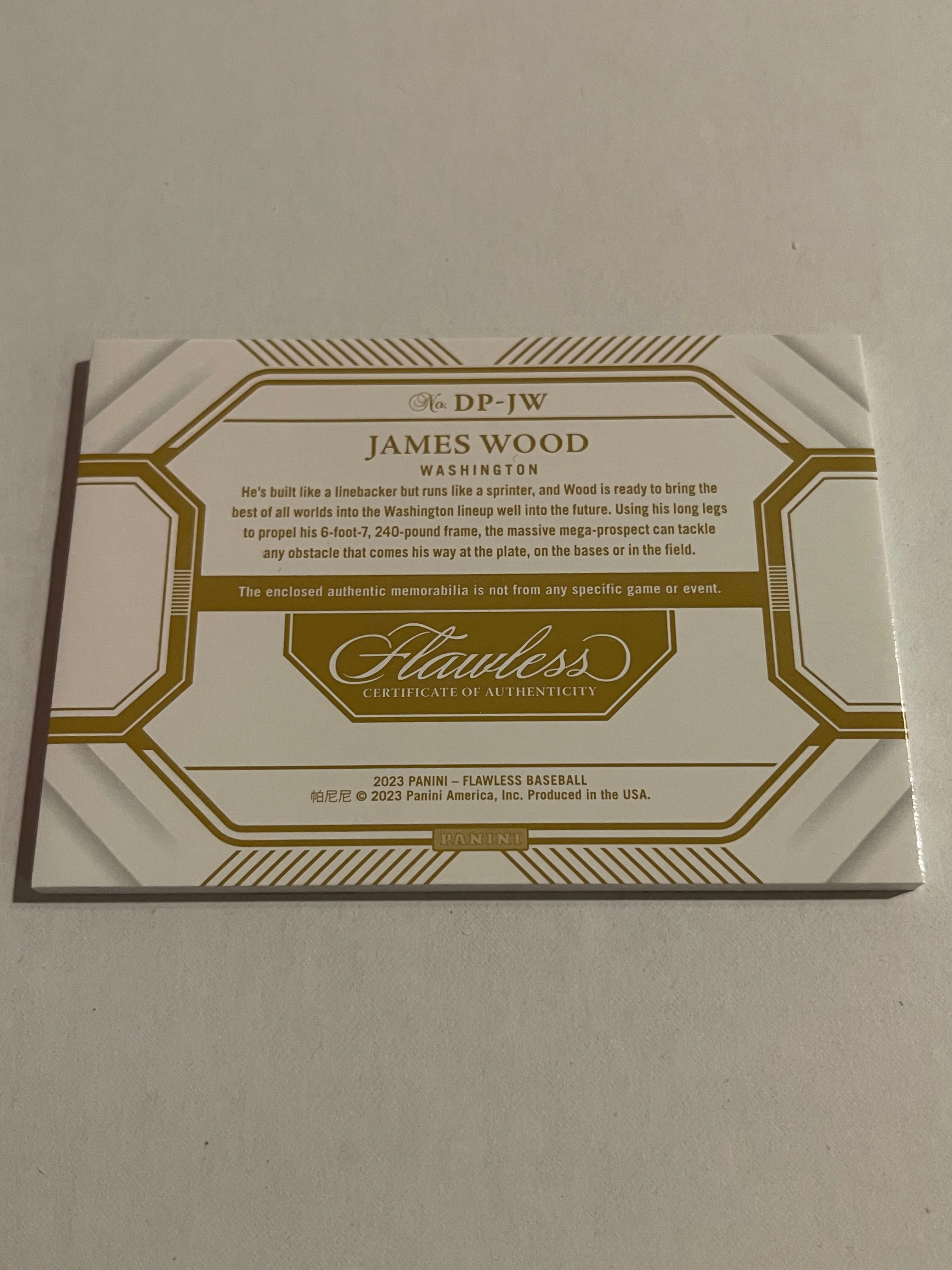 James Wood 2023 Panini Flawless Baseball #DP-JW 6 - Image 2