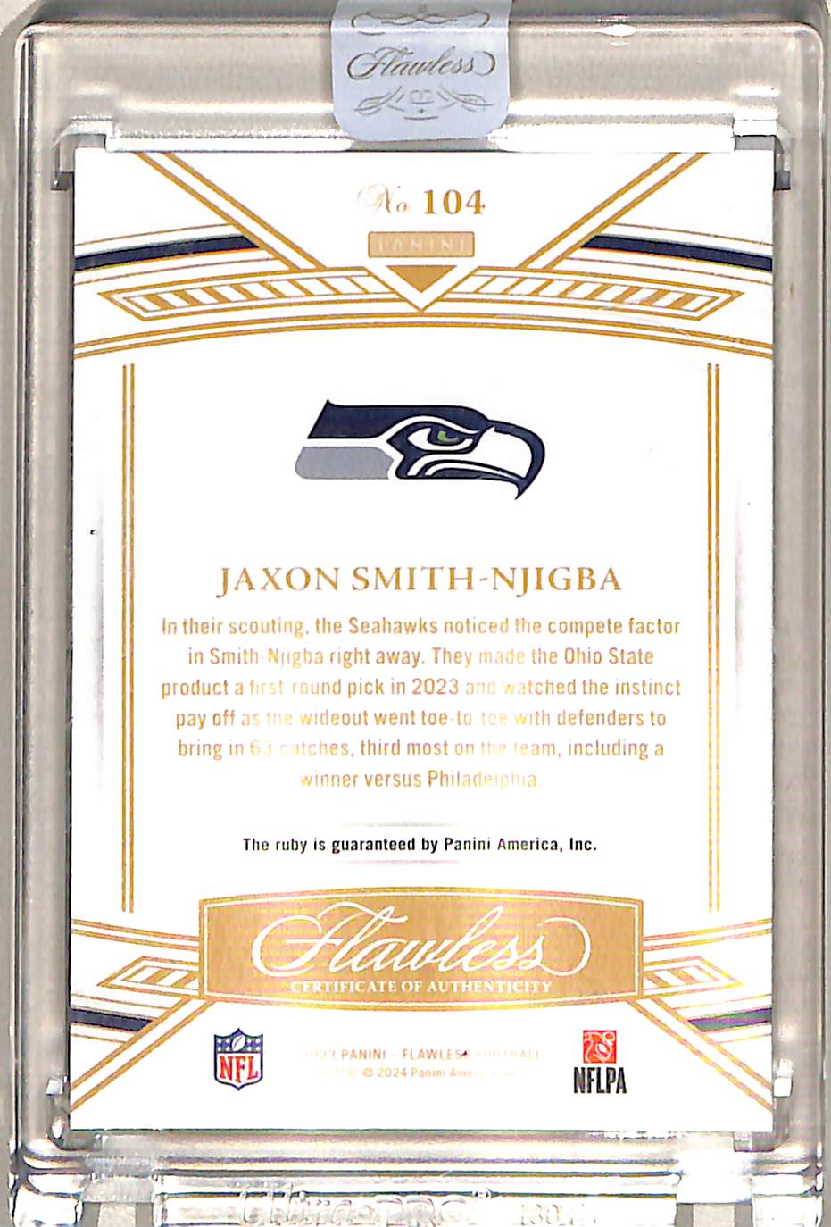 Jaxon Smith-Njigba 2024 Panini Flawless #104 Ruby 15/20 - Image 2