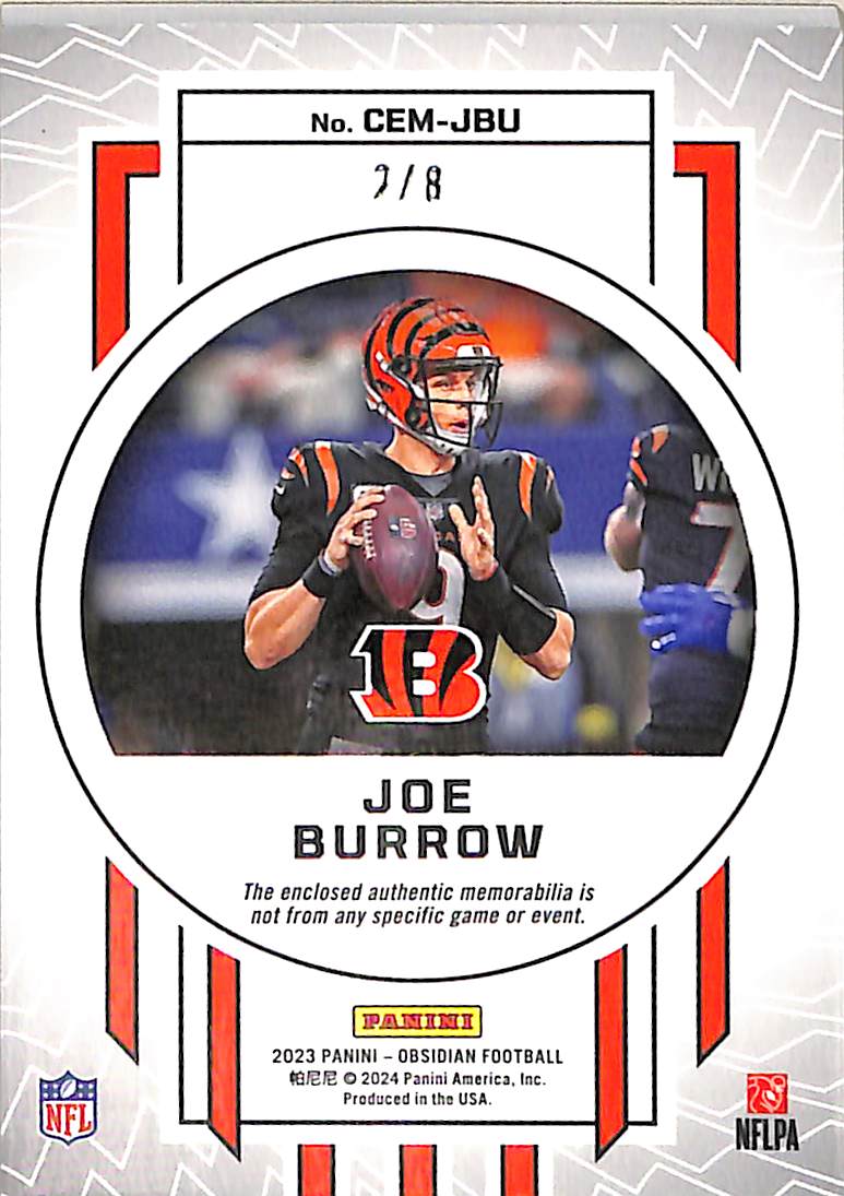 Joe Burrow 2024 Panini Obsidian Cutting Edge Patc - Image 2