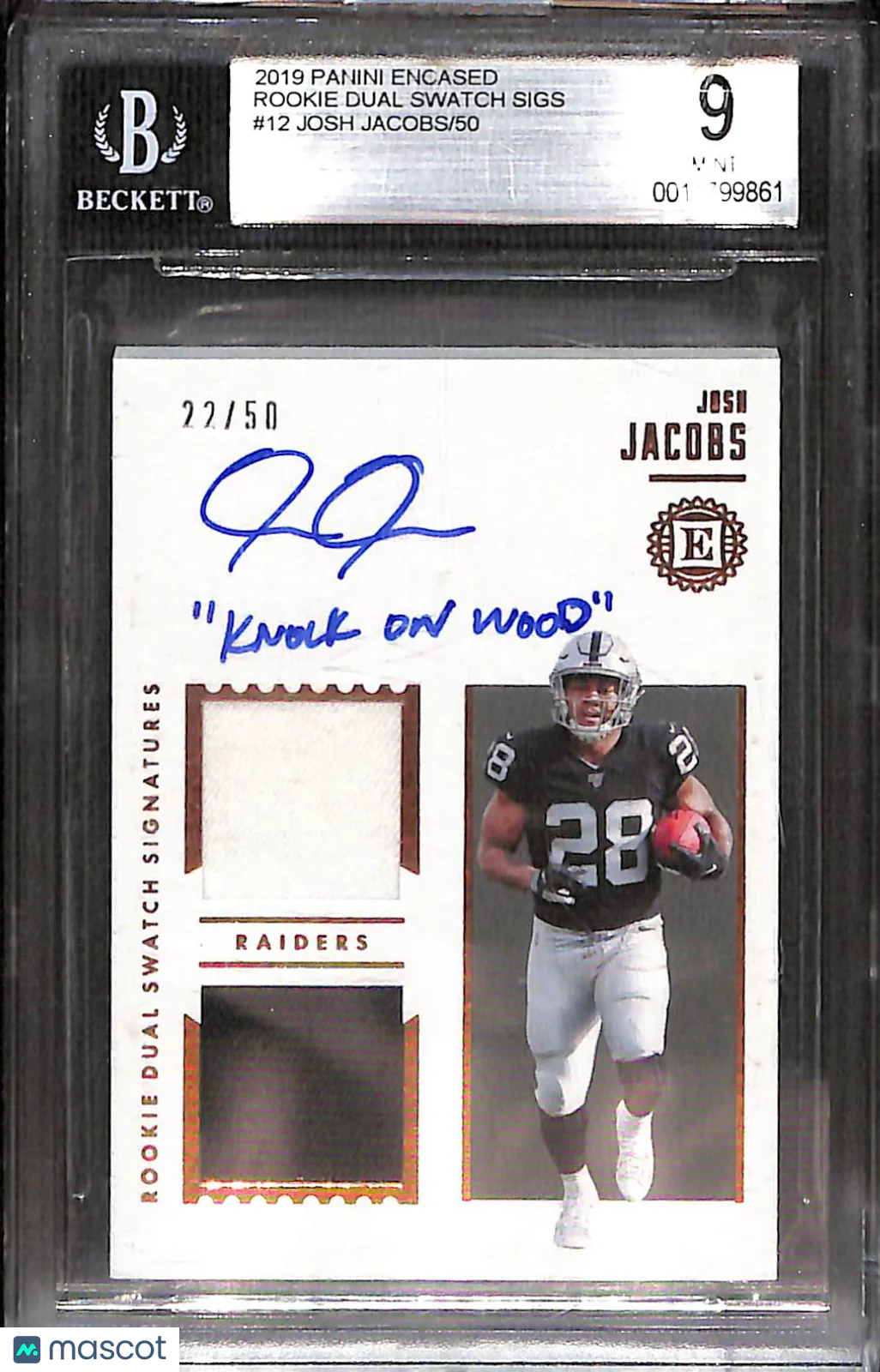 Josh Jacobs 2019 Panini Encased Rookie Dual Swatc