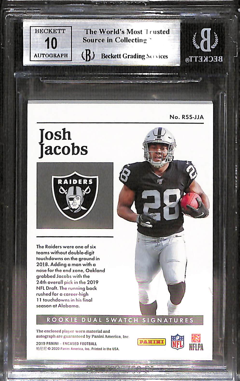 Josh Jacobs 2019 Panini Encased Rookie Dual Swatc - Image 2