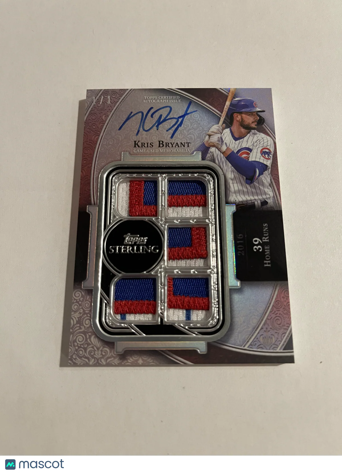 Kris Bryant 2022 Topps Sterling #SWAR-KBR Sterling Swings Autographed Relic Card