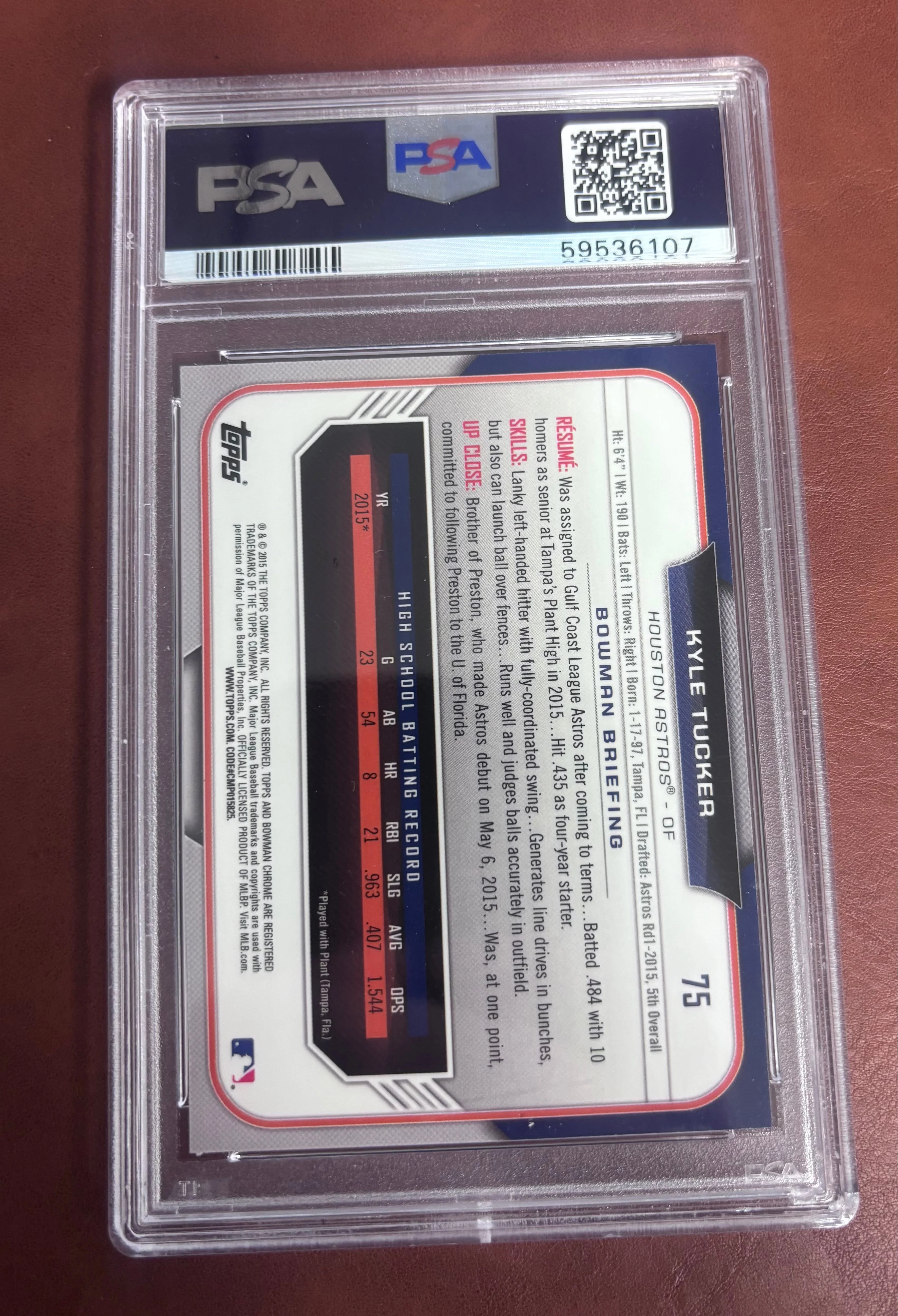 Kyle Tucker 2015 Bowman Draft #75 Chrome Refracto - Image 2