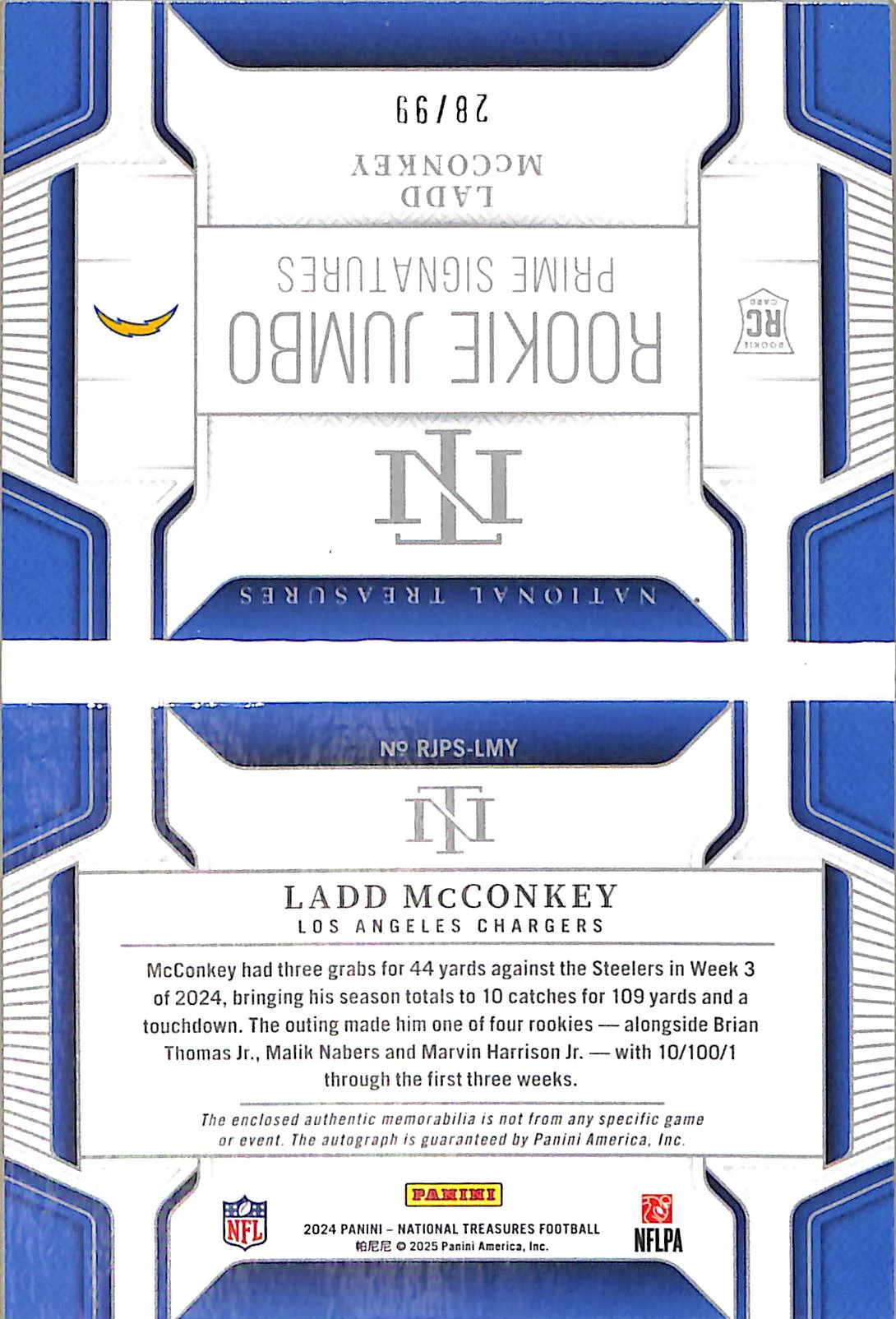 Ladd McConkey 2025 Panini National Treasures #RJP - Image 2