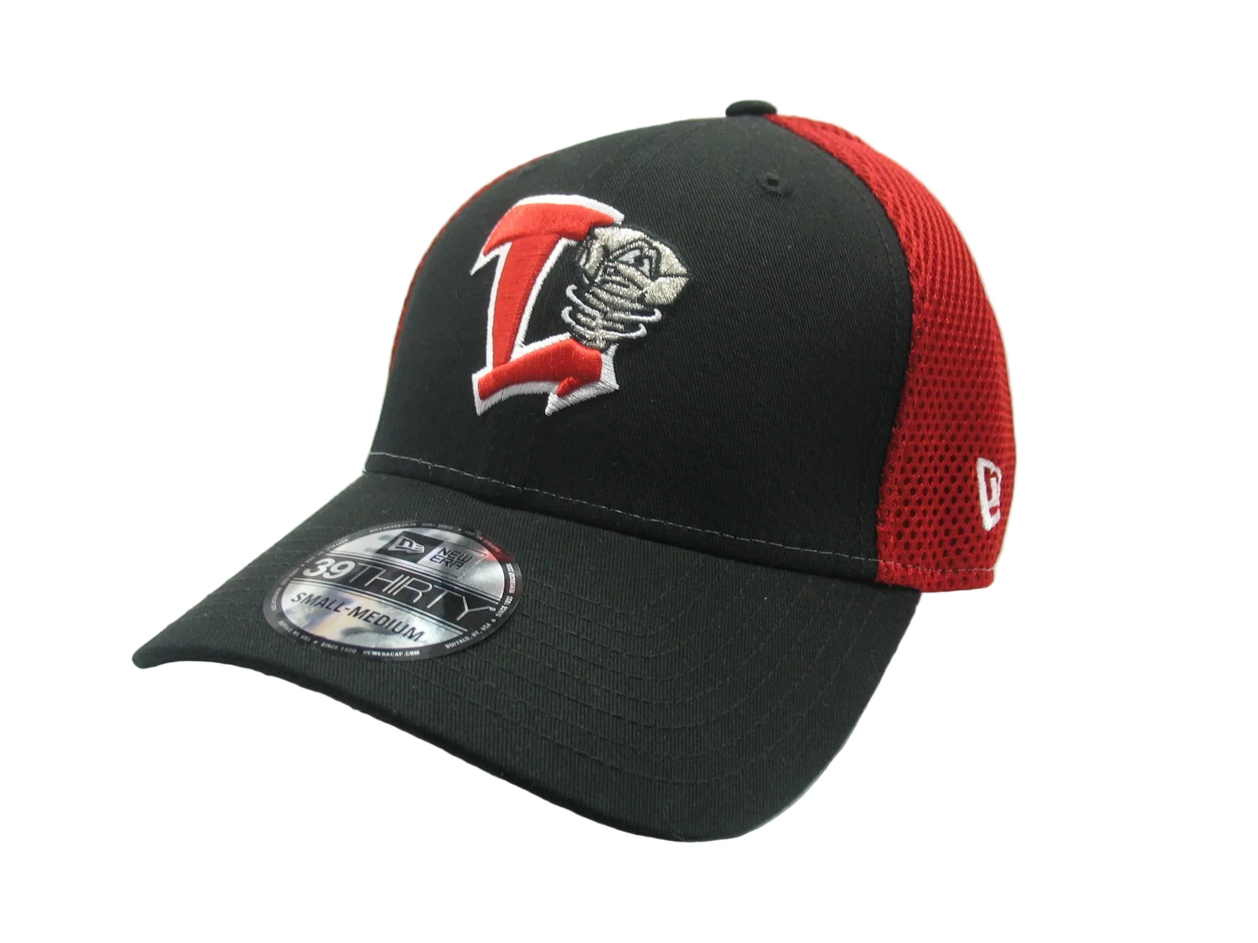 Lansing Lugnuts New Era 3930 Black/Red Mesh Flex-Fit Hat