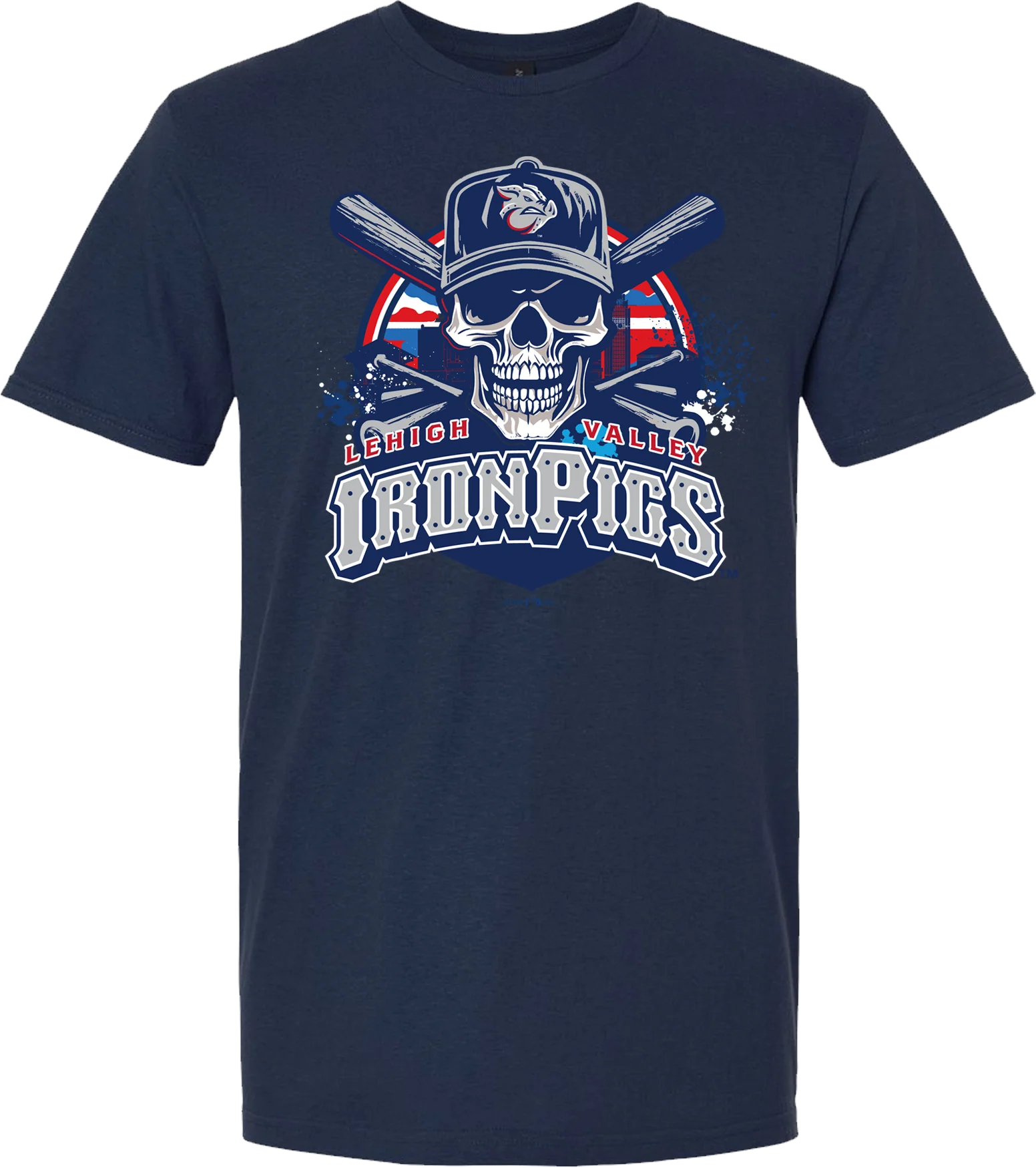 Lehigh Valley IronPigs Skull W Bats Mens Tee
