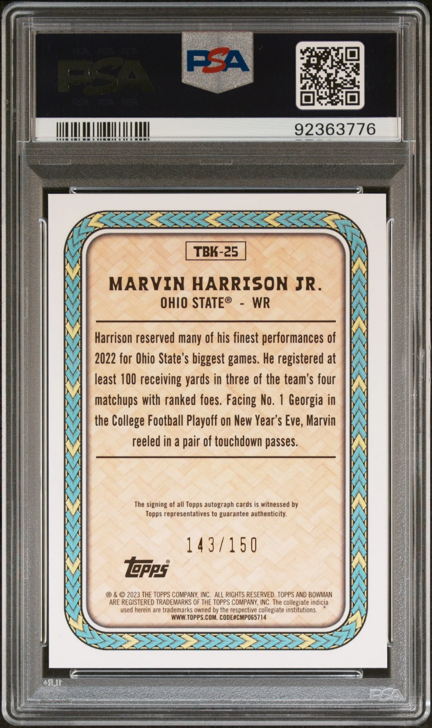 Marvin Harrison JR. 2023 Bowman University The Bi - Image 2