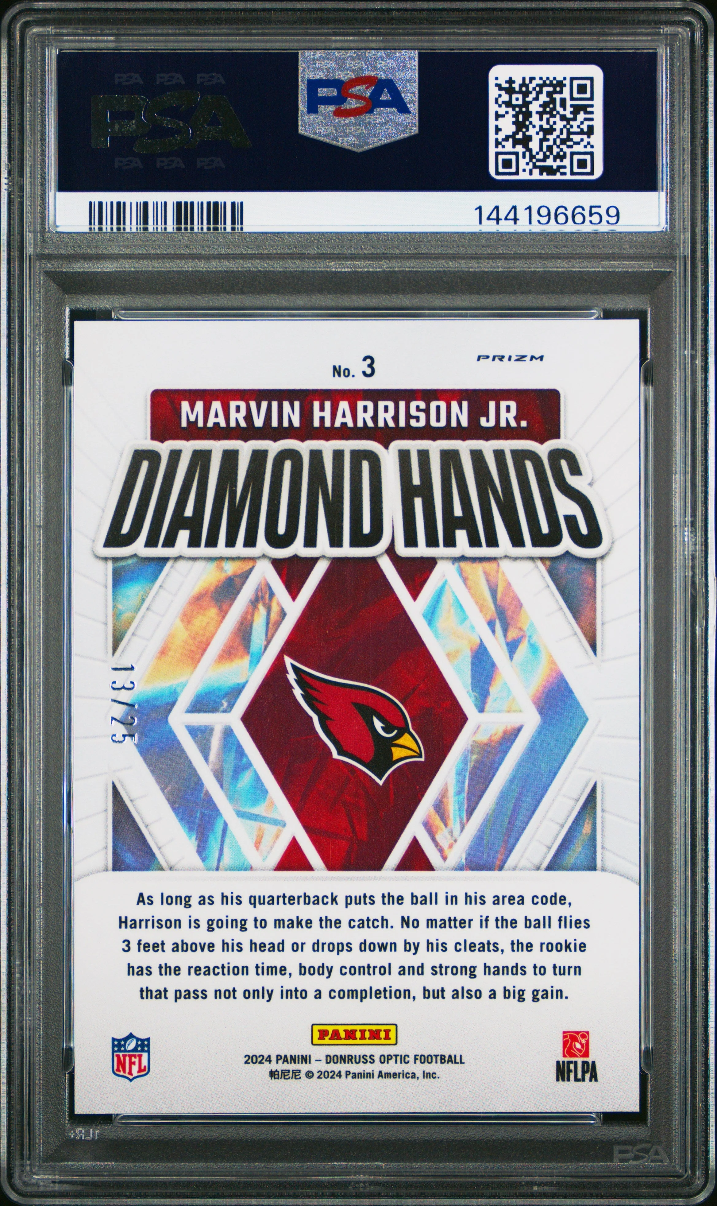 Marvin Harrison JR. 2024 Donruss Optic Diamond Hands #3 Black Pandora PSA 9 - Image 2
