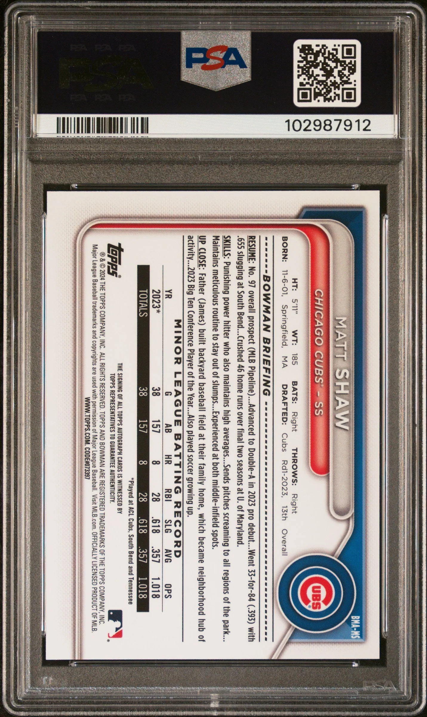 Matt Shaw 2024 Bowman Mega Autographs #MS Prospec - Image 2