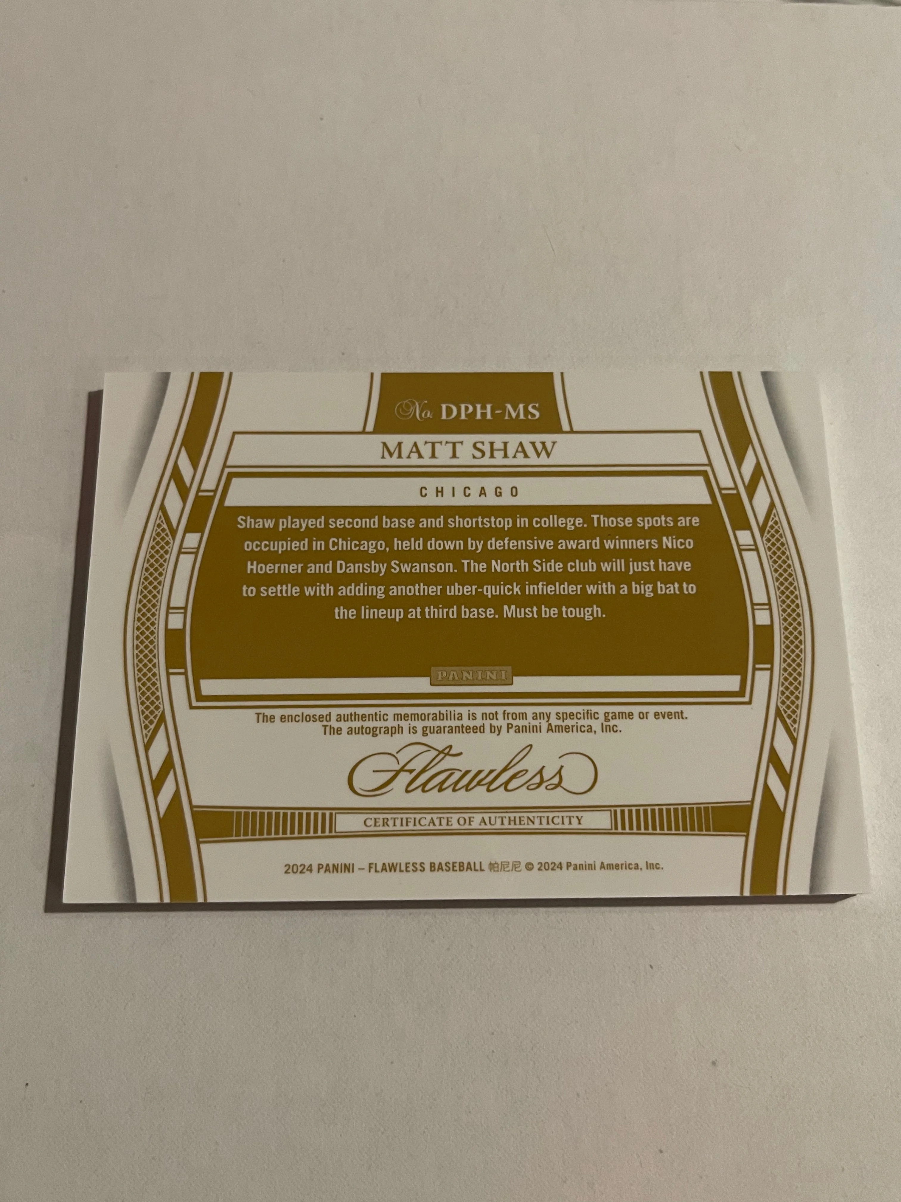 Matt Shaw 2024 Panini Flawless #DPH-MS Patch 01/15 - Image 2