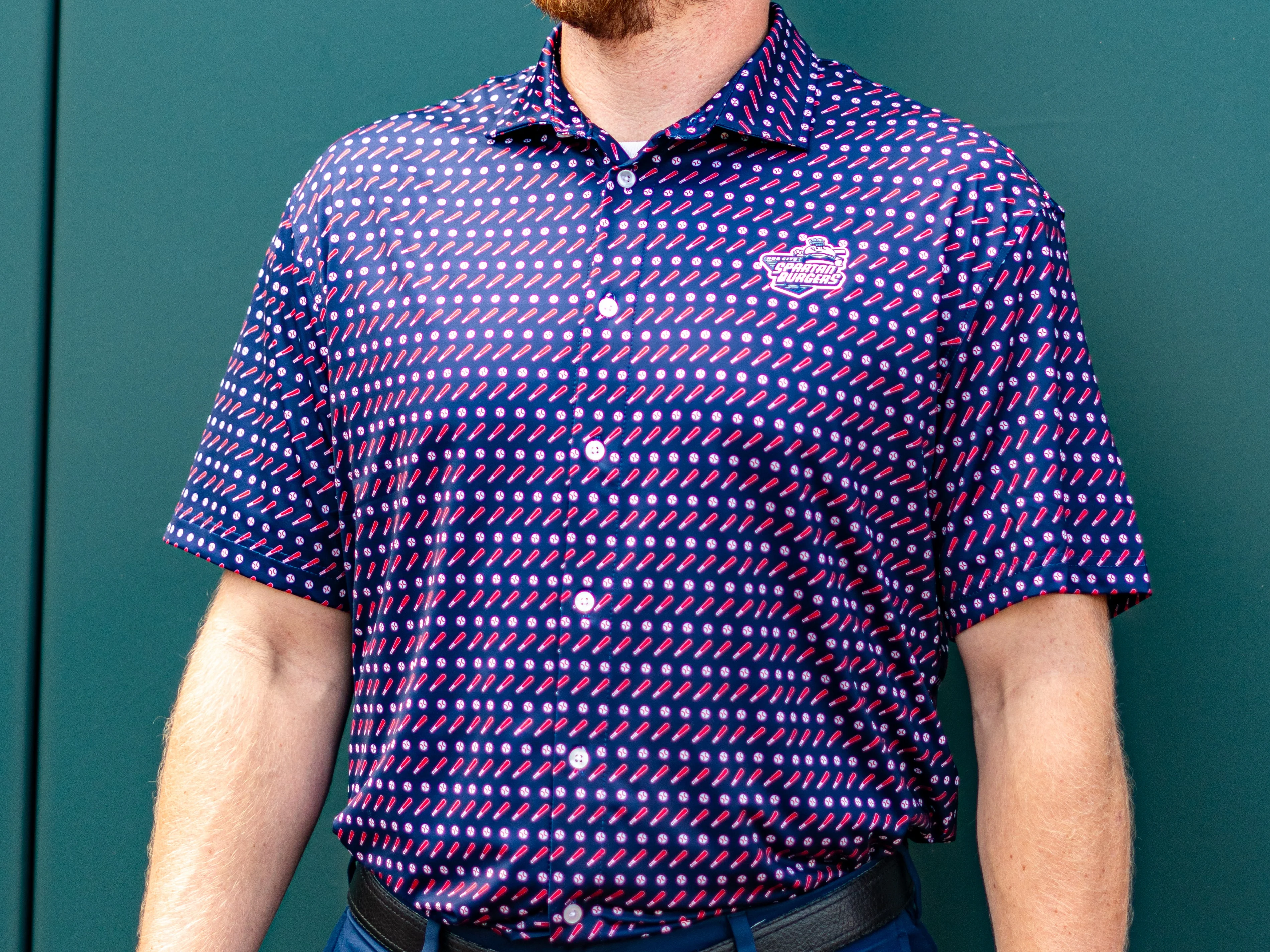 Men's Navy Batter-Up Full Button Down Polo - Image 2