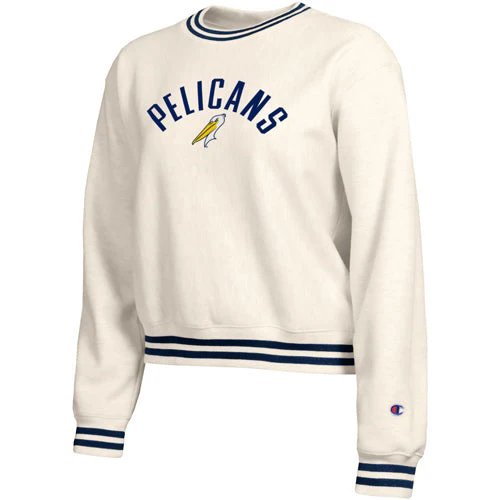 Myrtle Beach Pelicans Champion Ladies White-Navy Reverse Weave Yard Dye Crop Crew