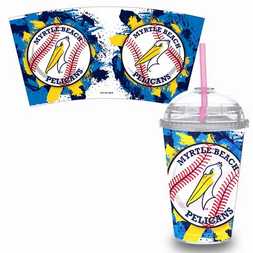 Myrtle Beach Pelicans Rico Industries 12oz Pink Swirly Straw Tumbler