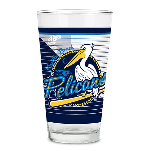 Myrtle Beach Pelicans Rico Industries Primary Logo Striped 16oz Pint Glass