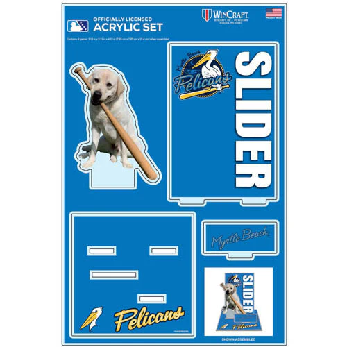 Myrtle Beach Pelicans Wincraft Slider the Bat Dog Acrylic Standup Set - Image 2