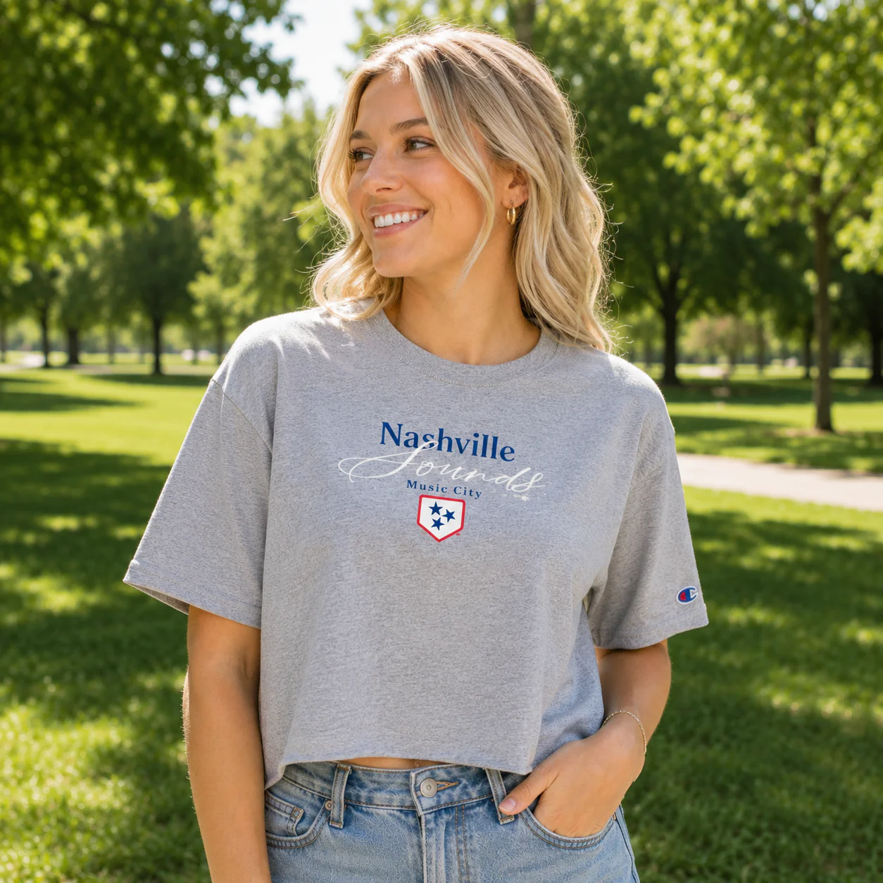 Nashville Sounds Champion Women's Oxford Heather Boyfriend Crop Tee - Image 2