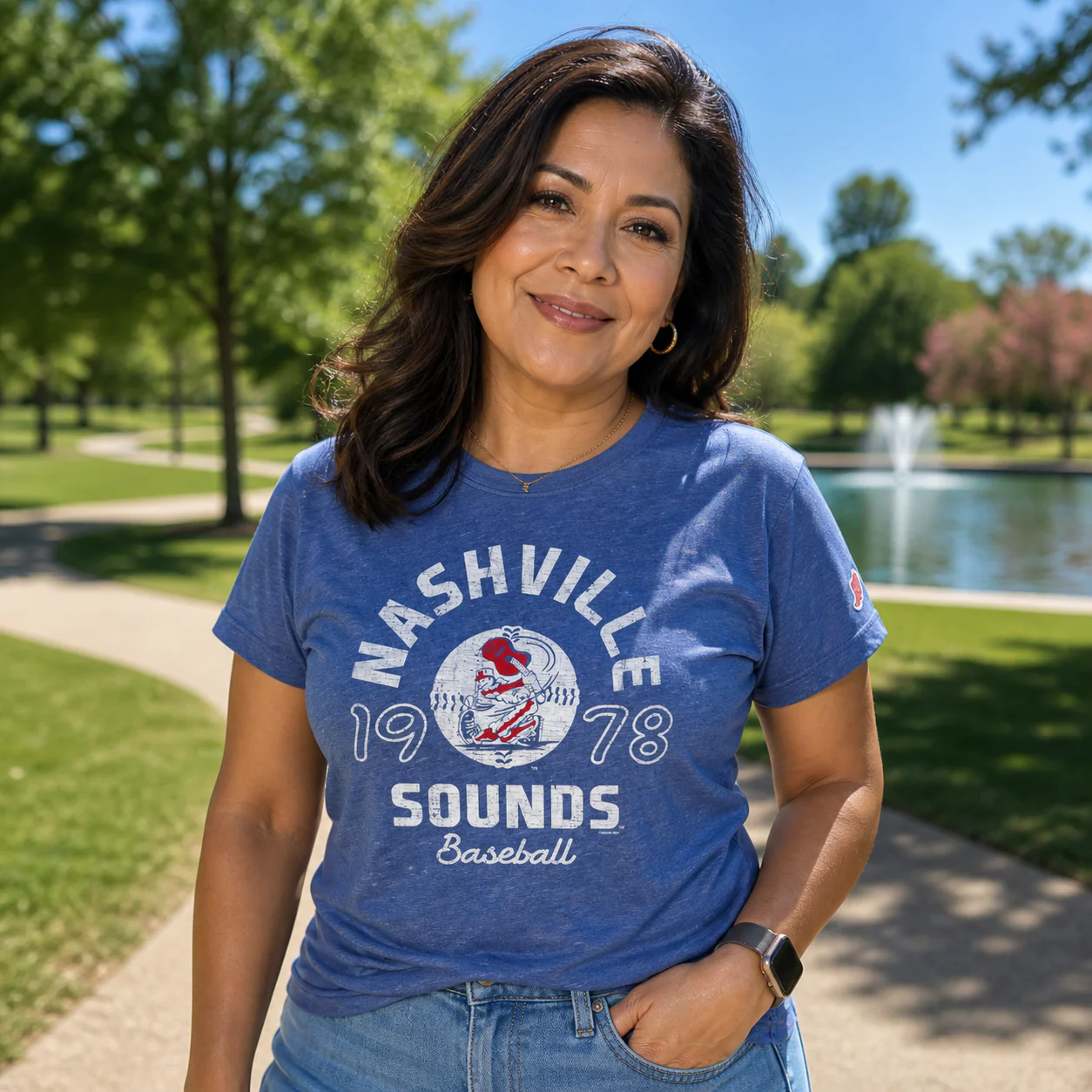 Nashville Sounds League Women's Heather Bay Blue Throwback Intramural Tee - Image 2