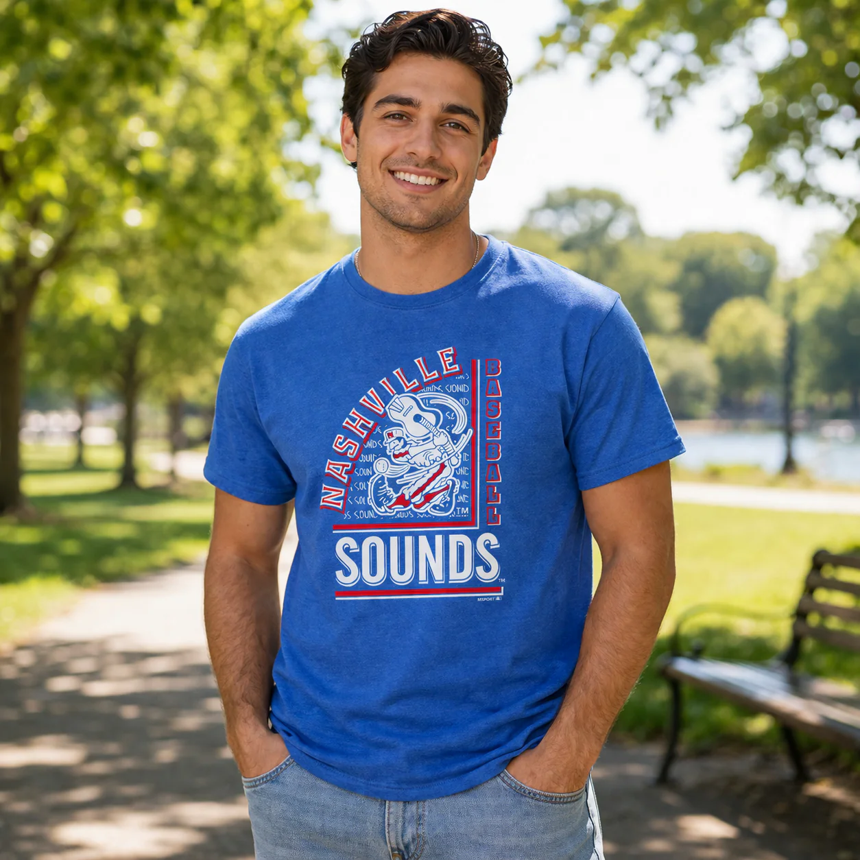 Nashville Sounds MV Sport Royal Heather Throwback Everest Sustainable Tee - Image 2