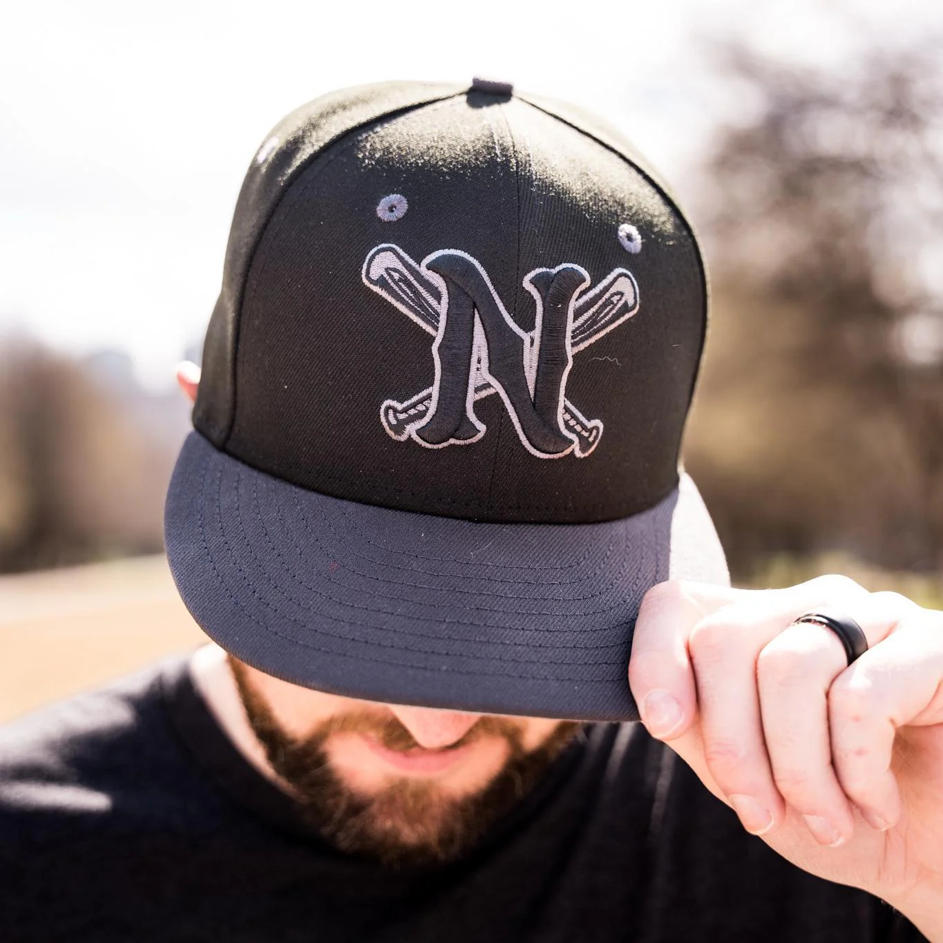 Nashville Sounds New Era 59FIFTY Black Dark Graphite N Crossed Bats Hat - Image 2