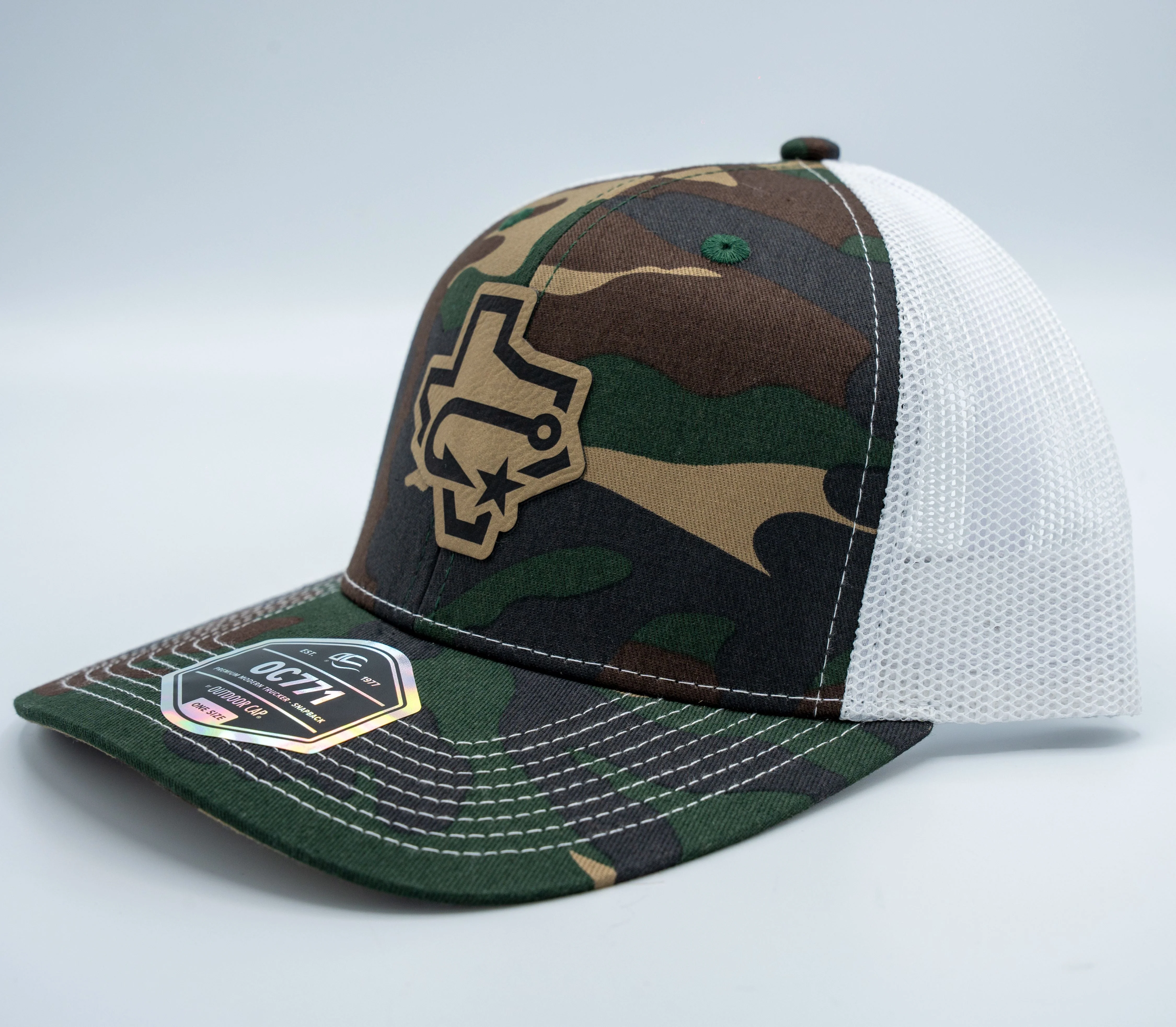 Corpus Christi Hooks OC Sports - Trucker - Hat Faux Leather Patch Camo - Image 2