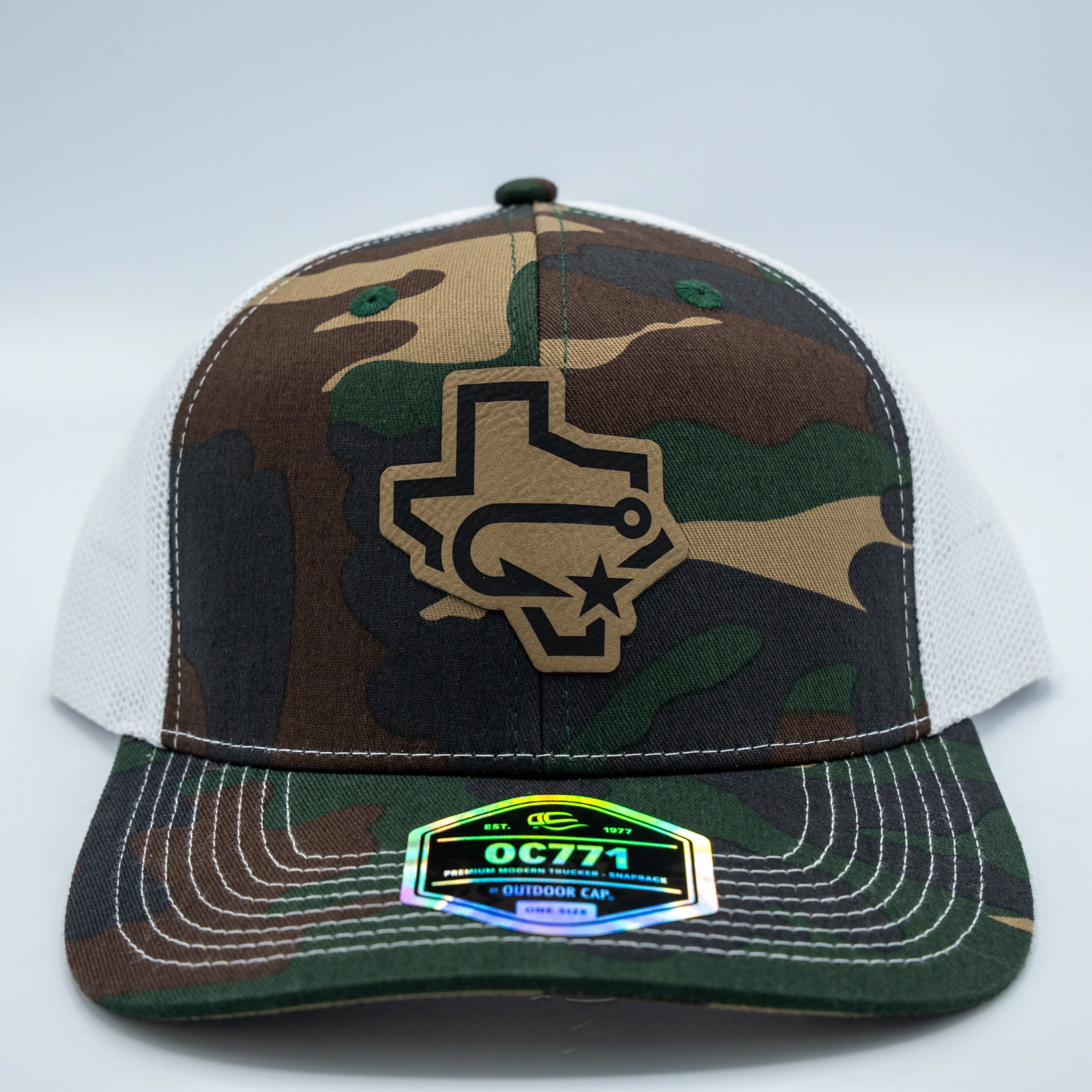 Corpus Christi Hooks OC Sports - Trucker - Hat Faux Leather Patch Camo - Image 3