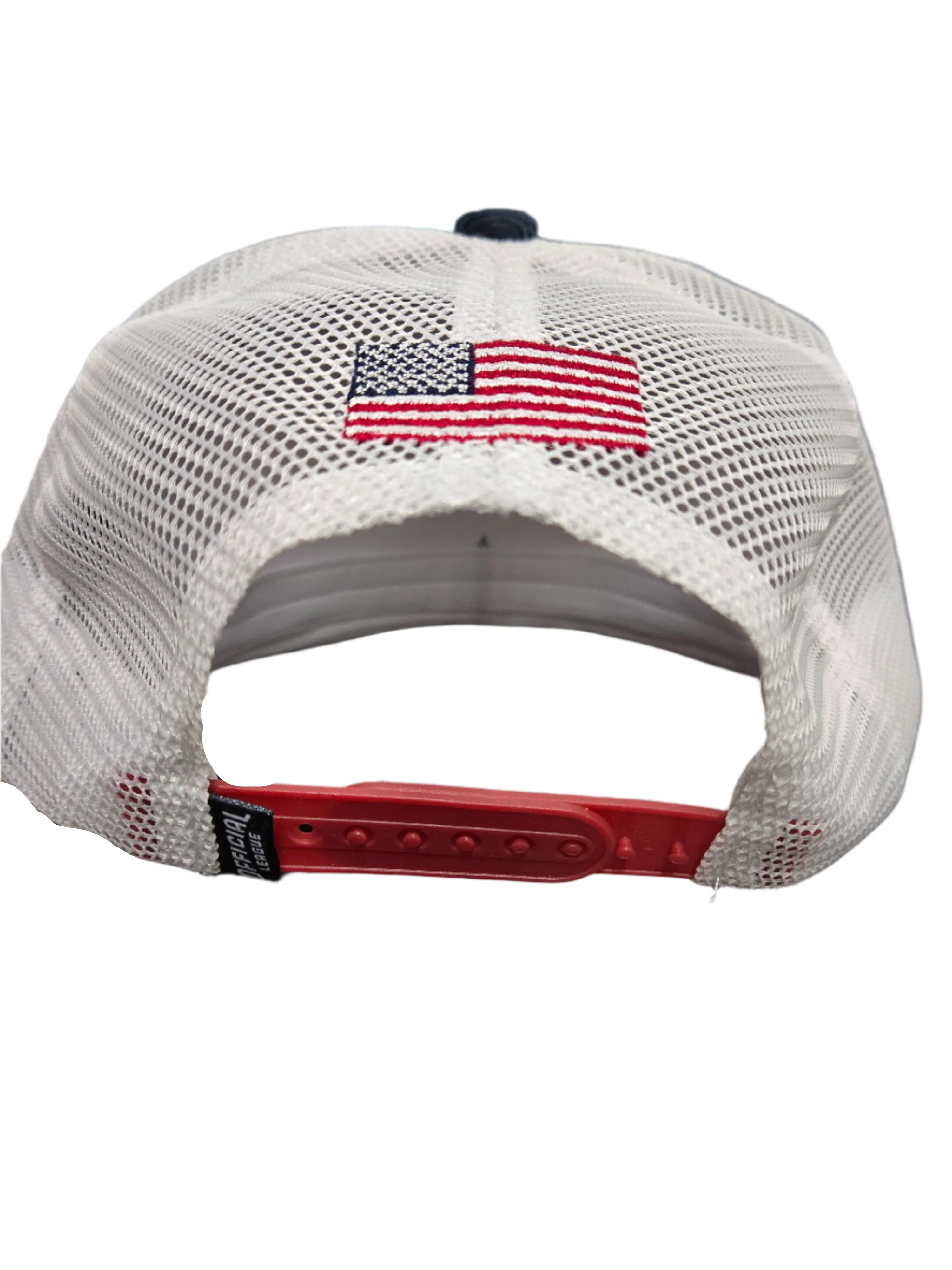 Official League Corduroy Driver Cap in Navy with Shuckers Logo in Patriotic Colors. - Image 3