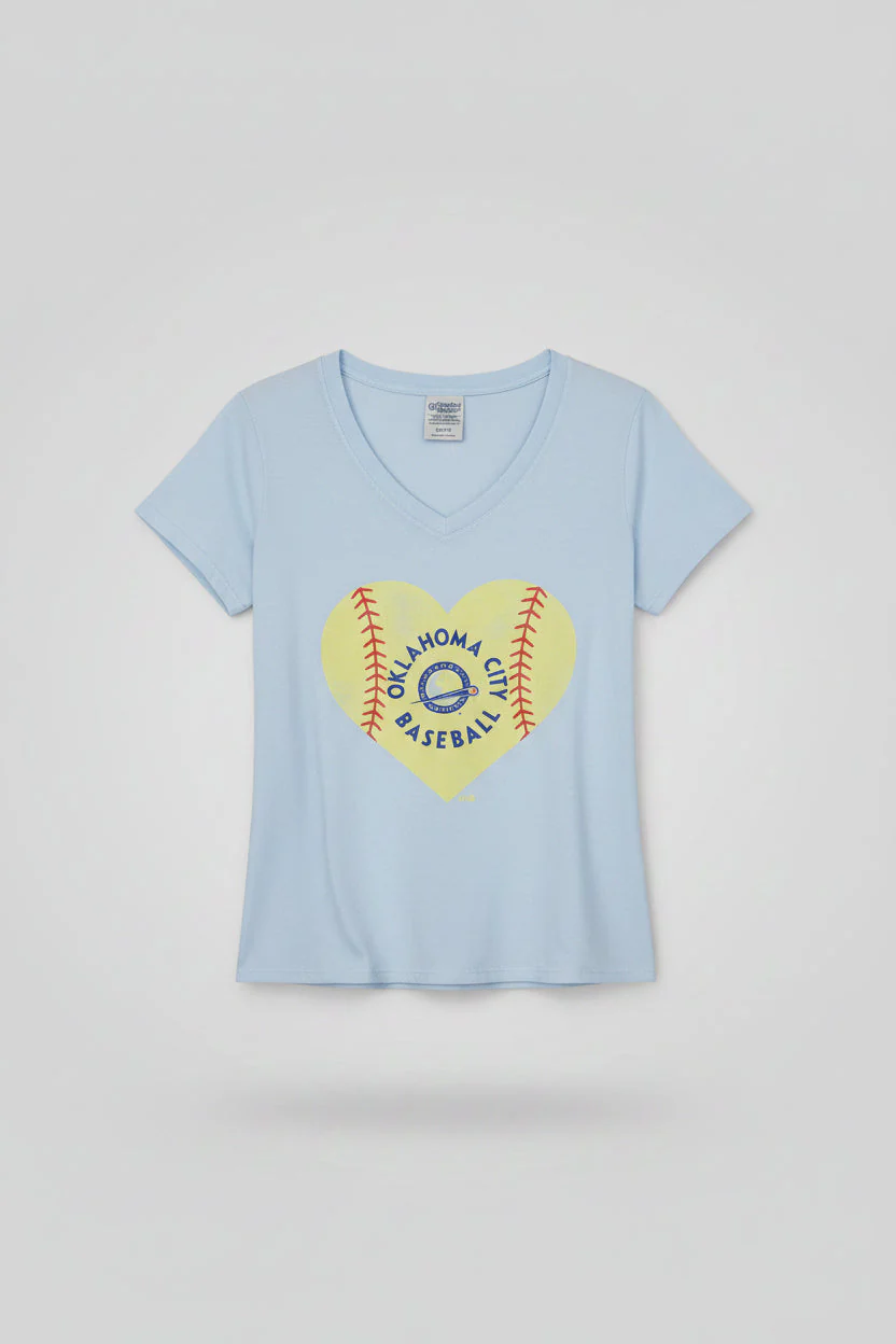 OKC Comets Women's Light Blue Baseball Heart Tee