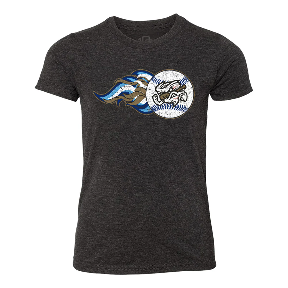 Omaha Storm Chasers Youth 108 Stitches Fireball Black Tee