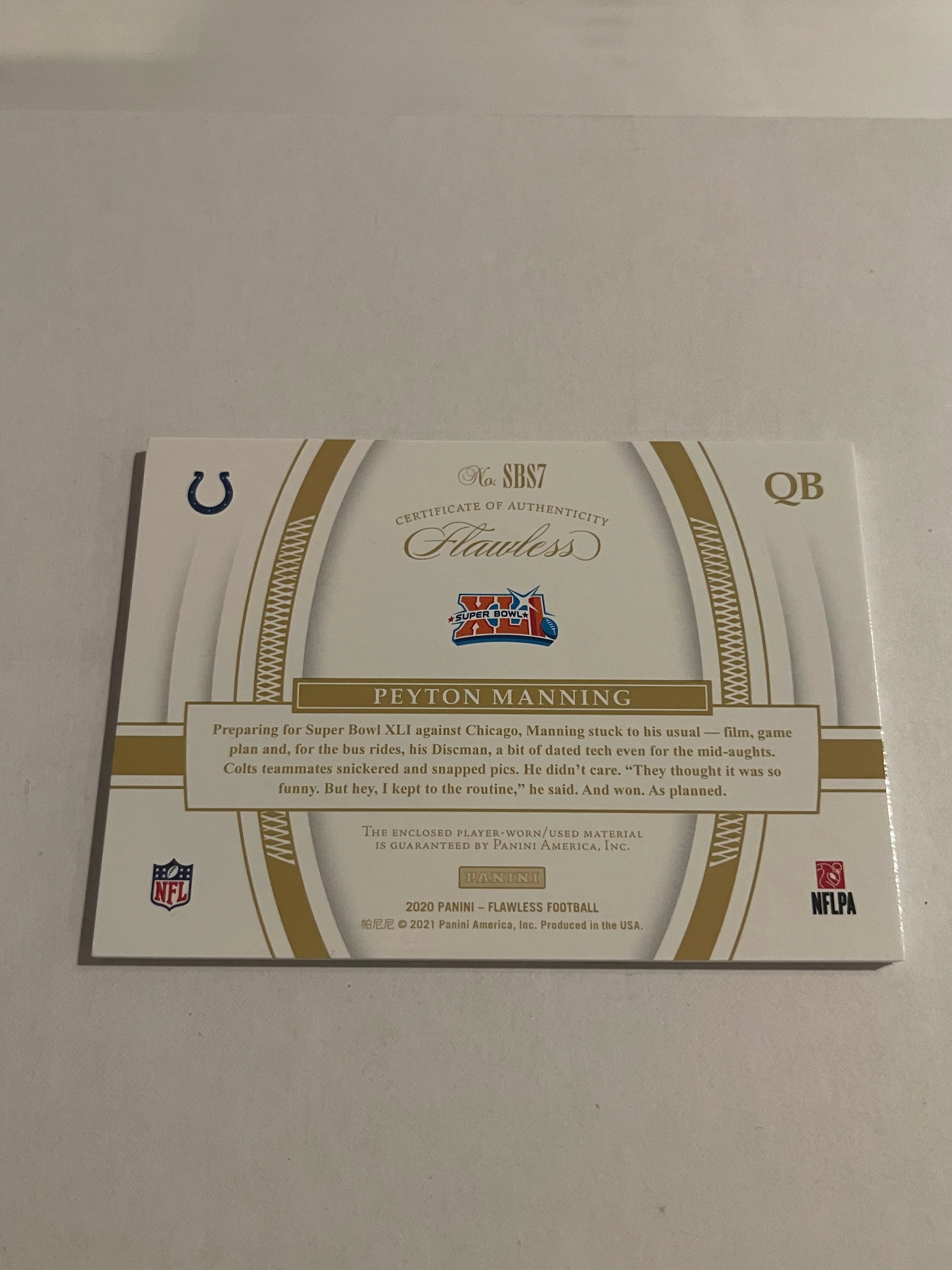 Peyton Manning 2021 Panini Flawless Super Bowl Sw - Image 2