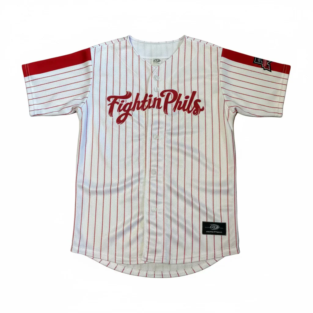 Fightin Phils Red Pinstripe Stadium Patch Youth On-Field Replica Jersey