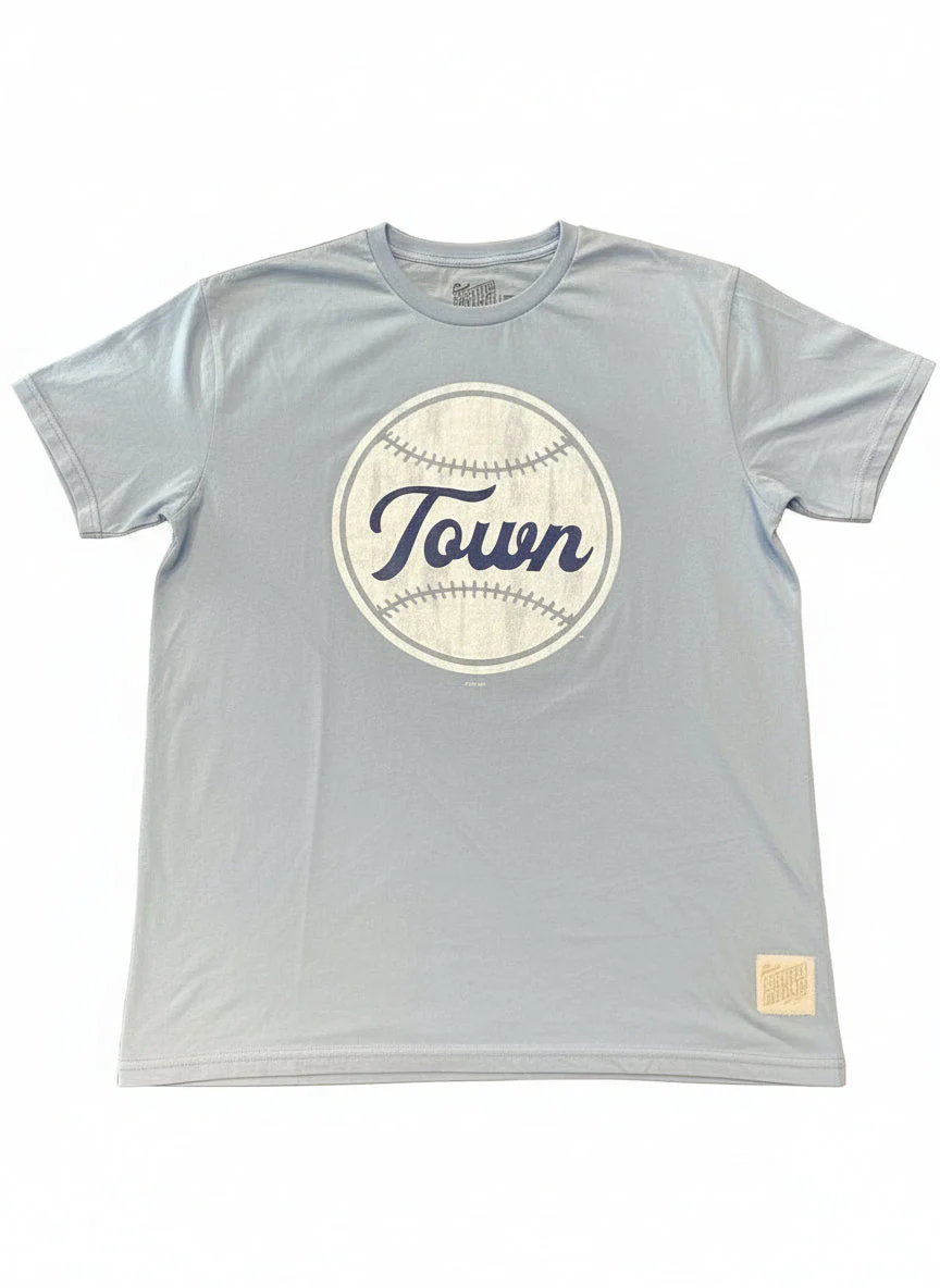 Retro Brand Distressed Powder Blue Baseballtown Logo Tee
