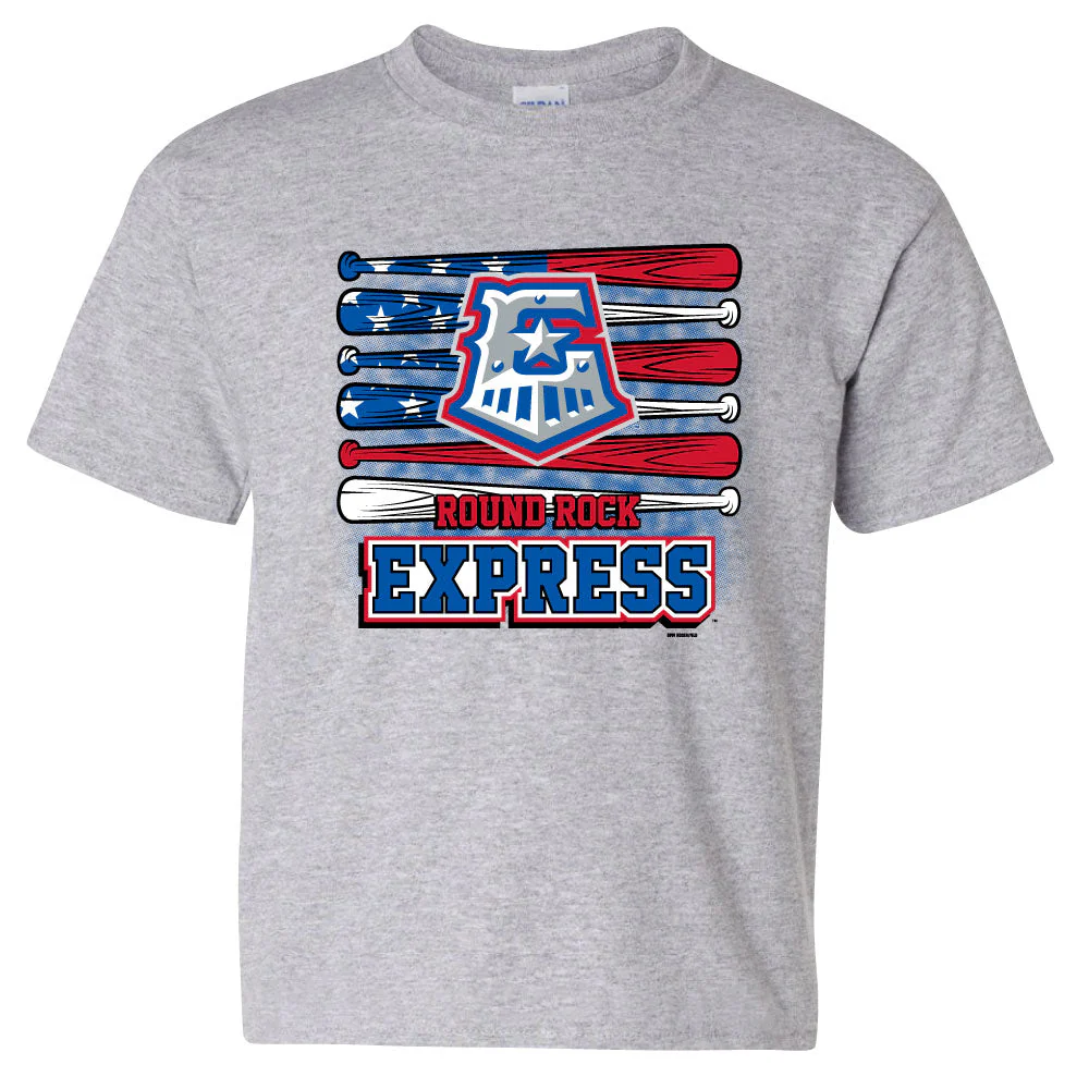 Round Rock Express Youth Flag Bat Heather Grey Tee