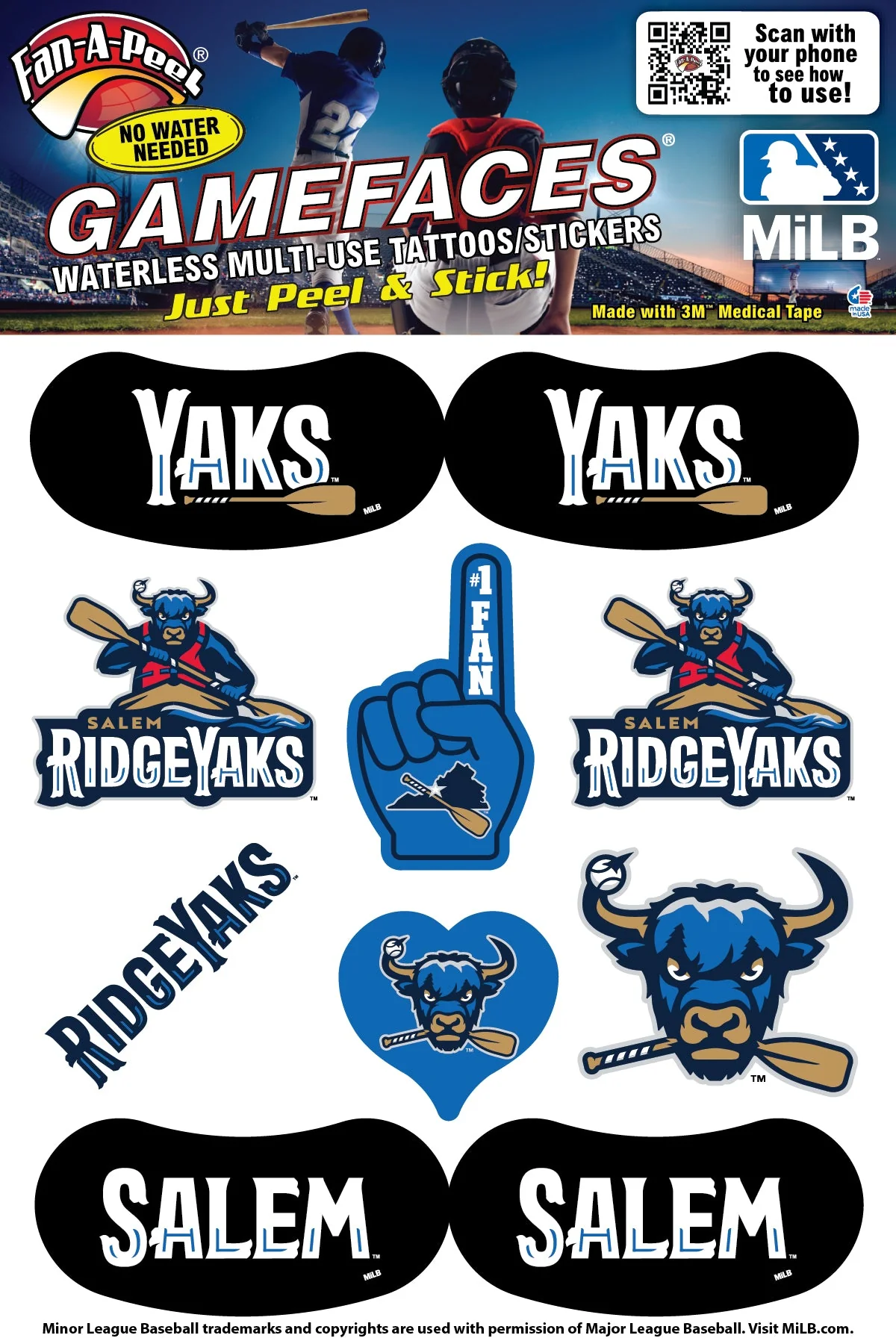 Salem RidgeYaks Fan-A-Peel Face Stickers