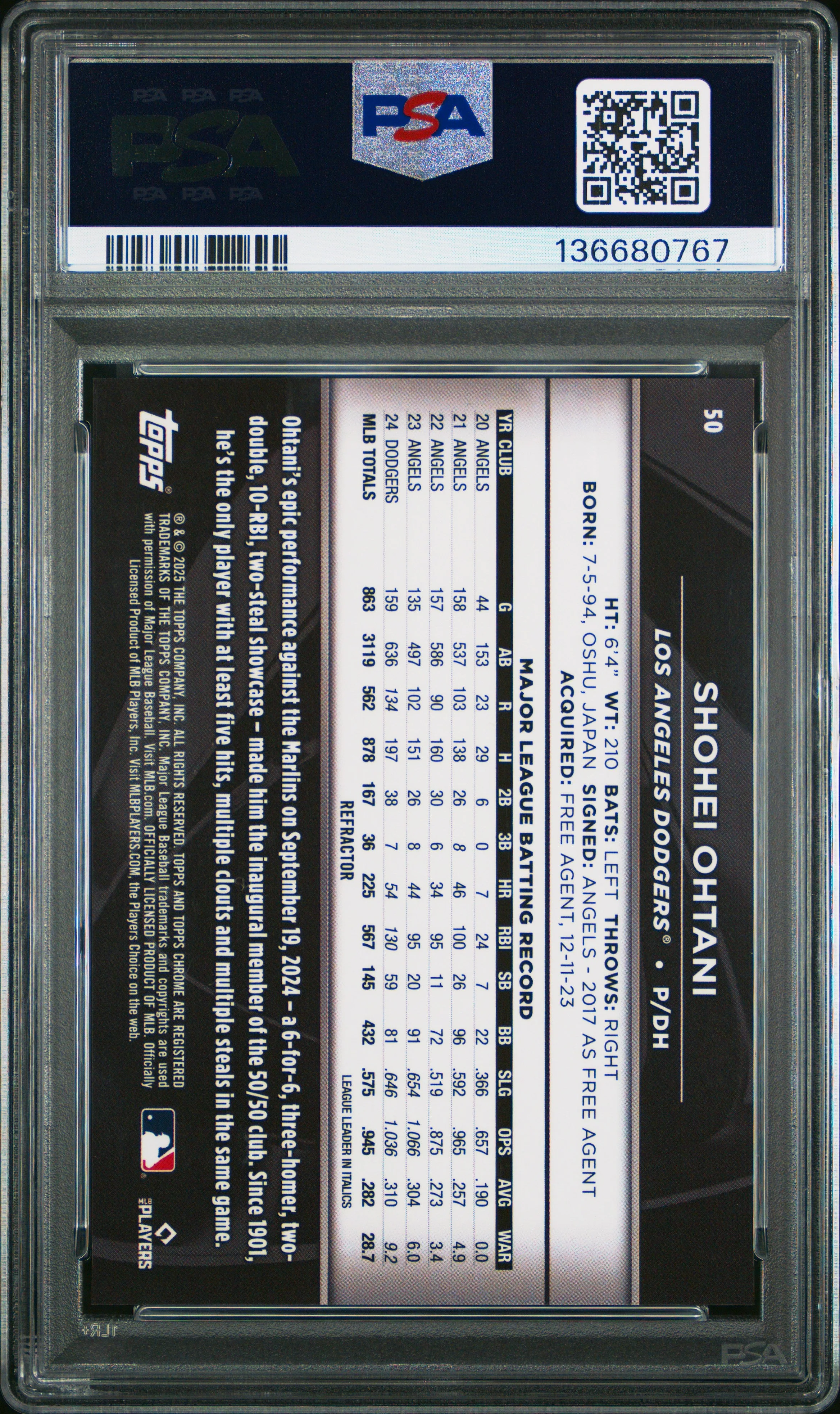 Shohei Ohtani 2025 Topps Chrome Black #50 Refract - Image 2