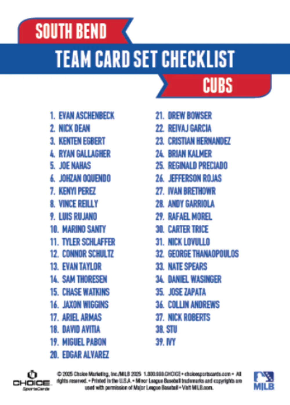South Bend Cubs 2025 Trading Card Team Set - Image 2
