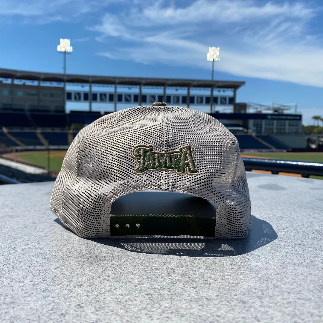 Tampa Tarpons Woodland Camo Patch A-Frame Trucker Cap - Image 2