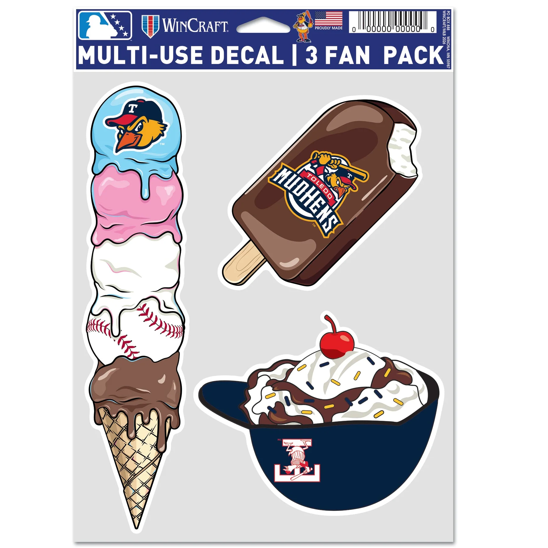 Toledo Mud Hens Ice Cream Designs Multi-Use Decal 3-Pack Sheet