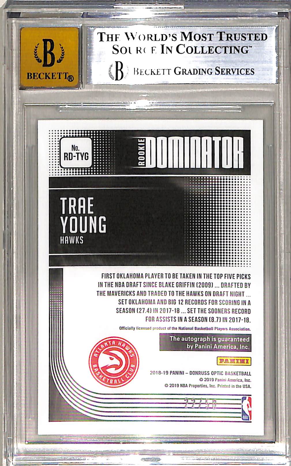 Trae Young 2018 Donruss Optic Rookie Dominator Si - Image 2