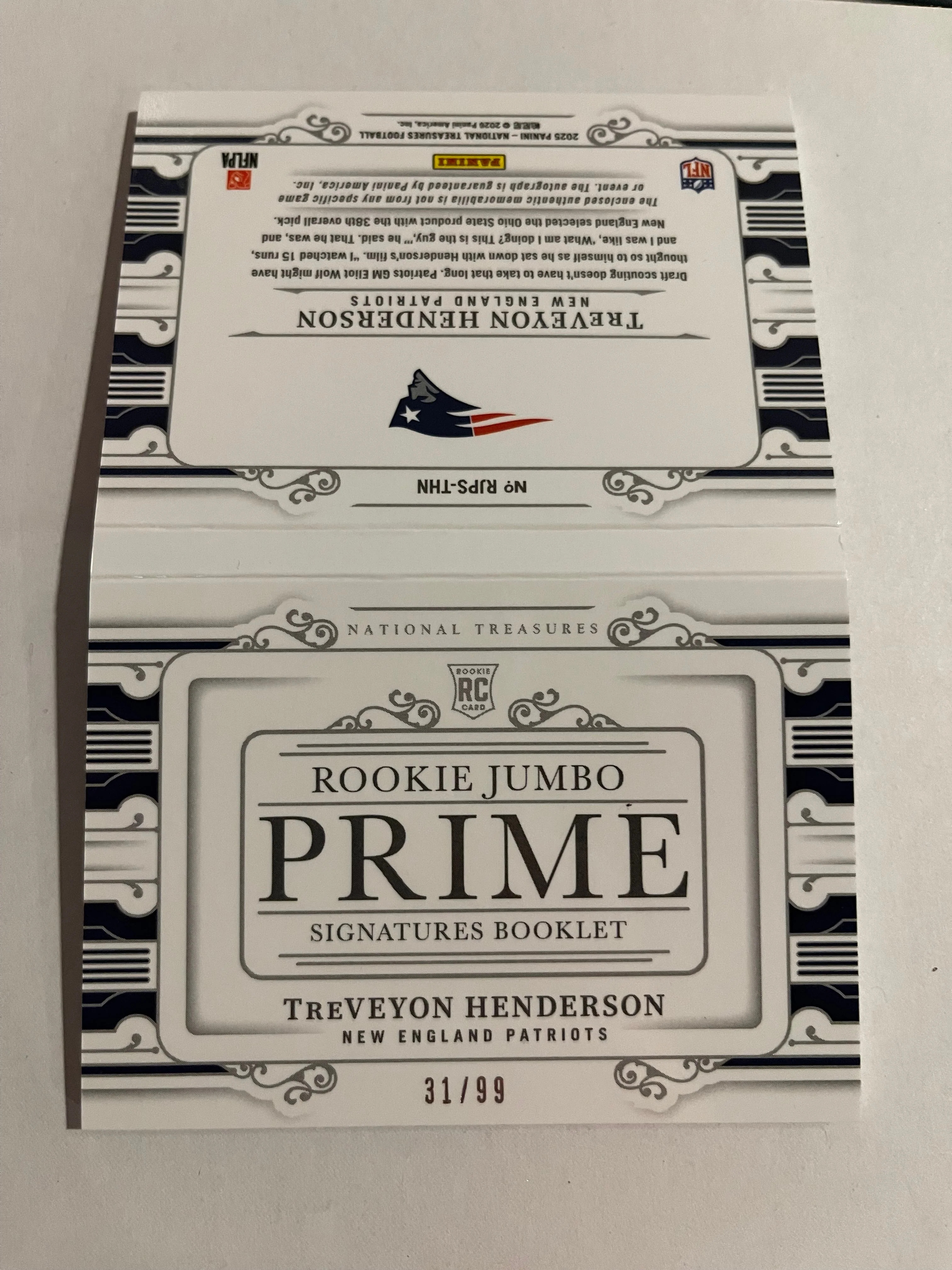 TreVeyon Henderson 2025 National Treasures Rookie Booklet #RJPS-THN 31/99 - Image 2