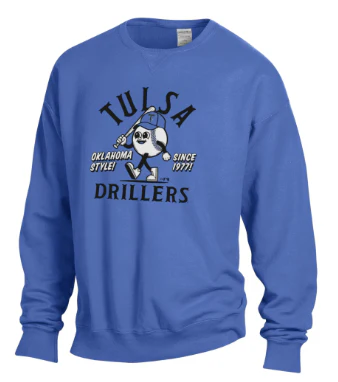 Tulsa Drillers Comfort Wash Baseball Guy Crewneck