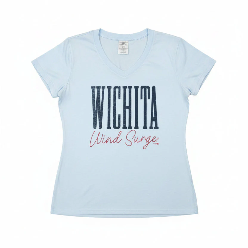 Wichita Wind Surge Women's Blue V-Neck Comfort Wash Tee